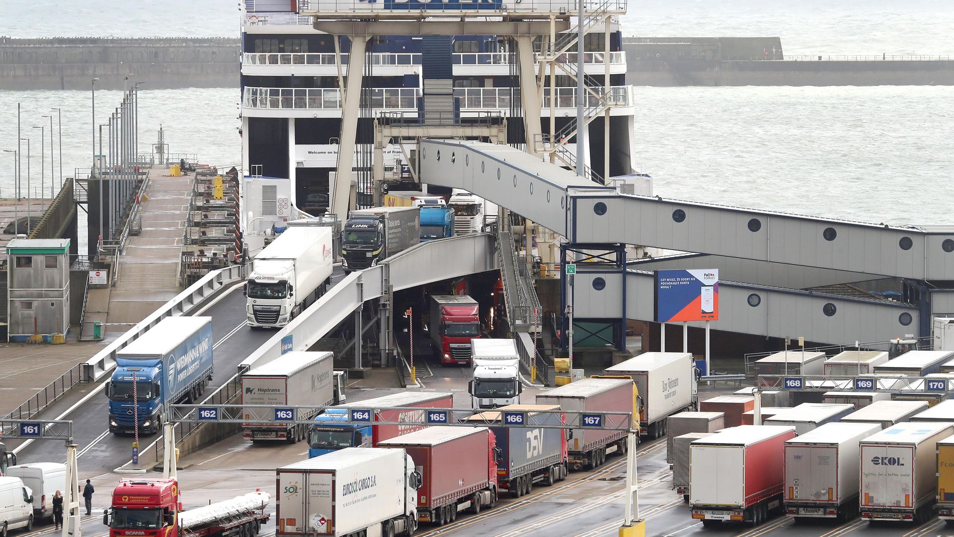 Lorries leave a ferry at the port of Dover in Kent as the clock ticks down on the chance for the UK to strike a deal before the end of the Brexit transition period on December 31. - Credit: PA