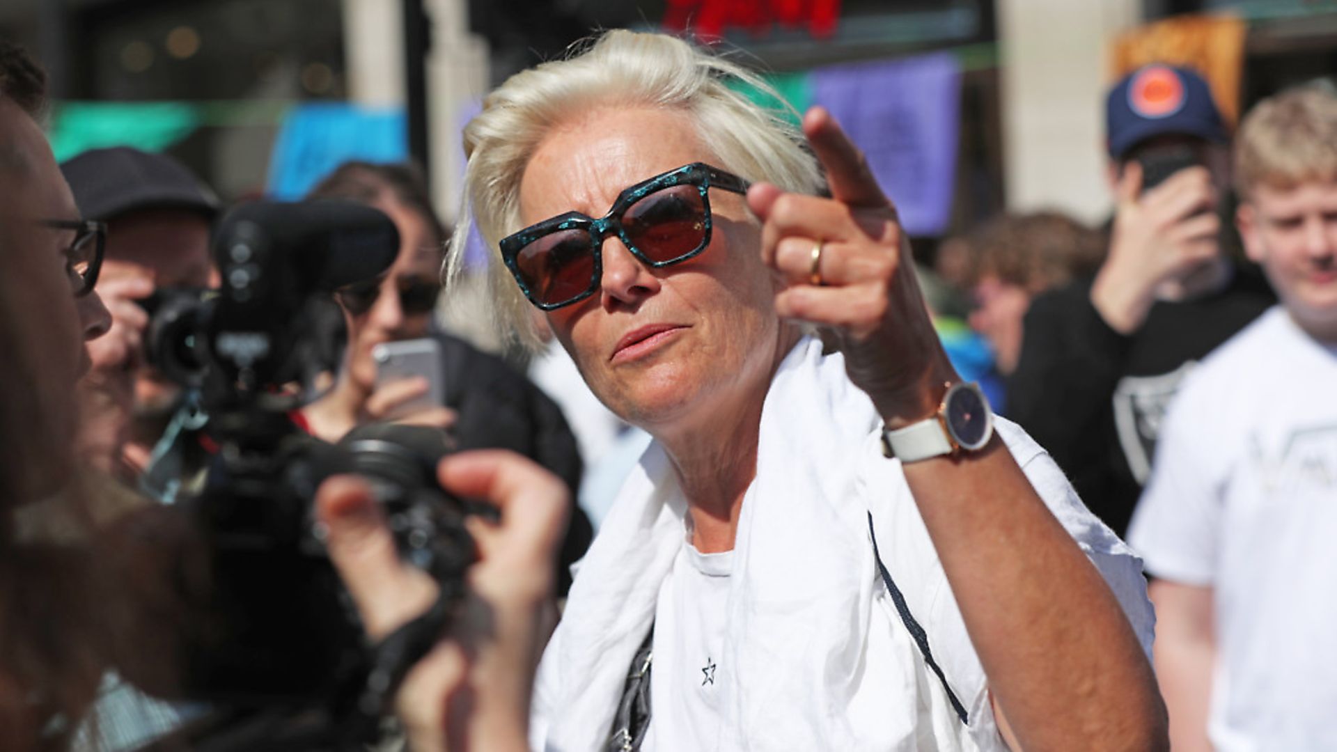 Actress Emma Thompson joins Extinction Rebellion demonstrators at Oxford Circus in London. Photograph: Jonathan Brady/PA. - Credit: PA