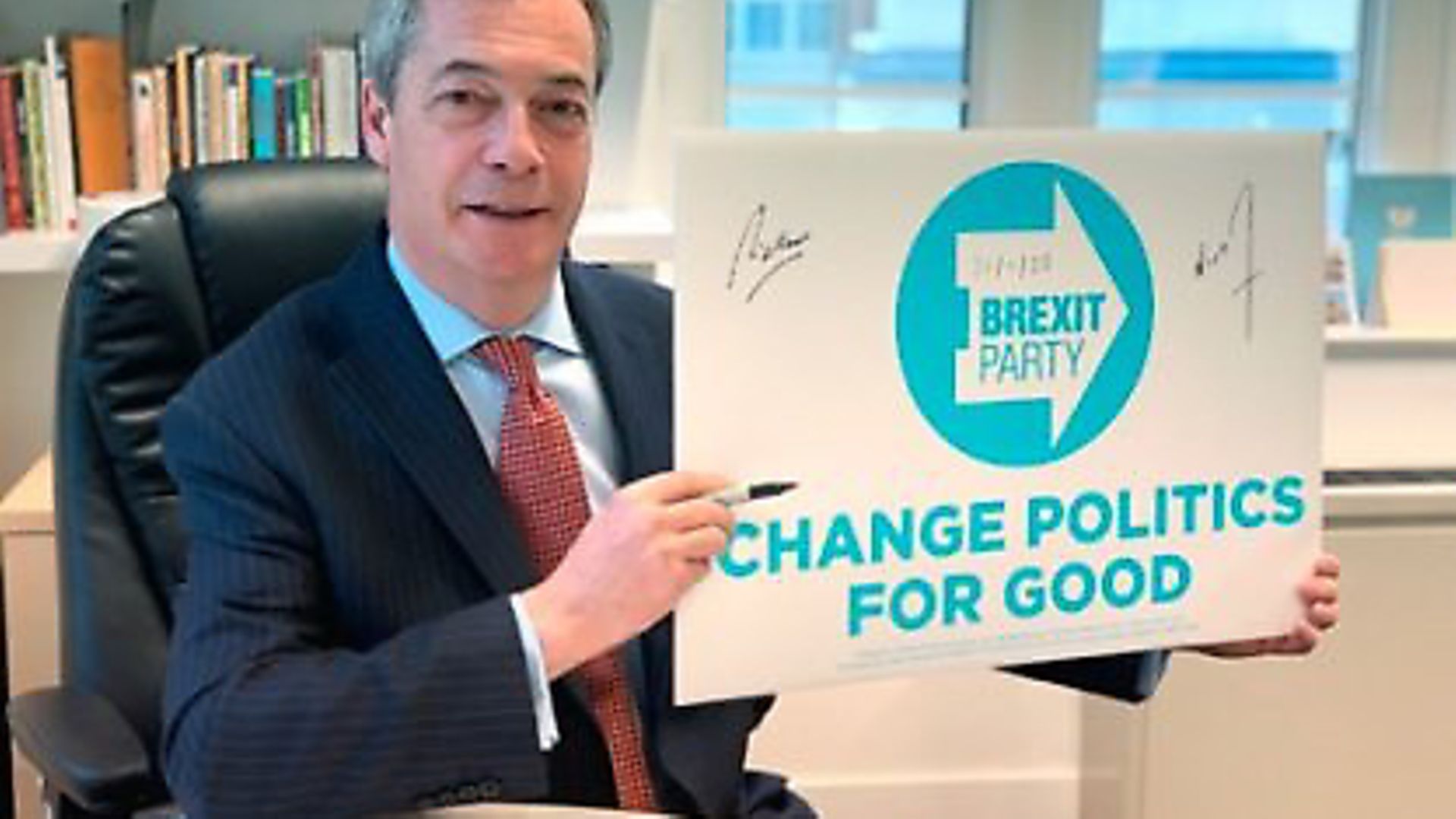 Nigel Farage is selling these placards for £35. Photograph: Brexit Party. - Credit: Archant