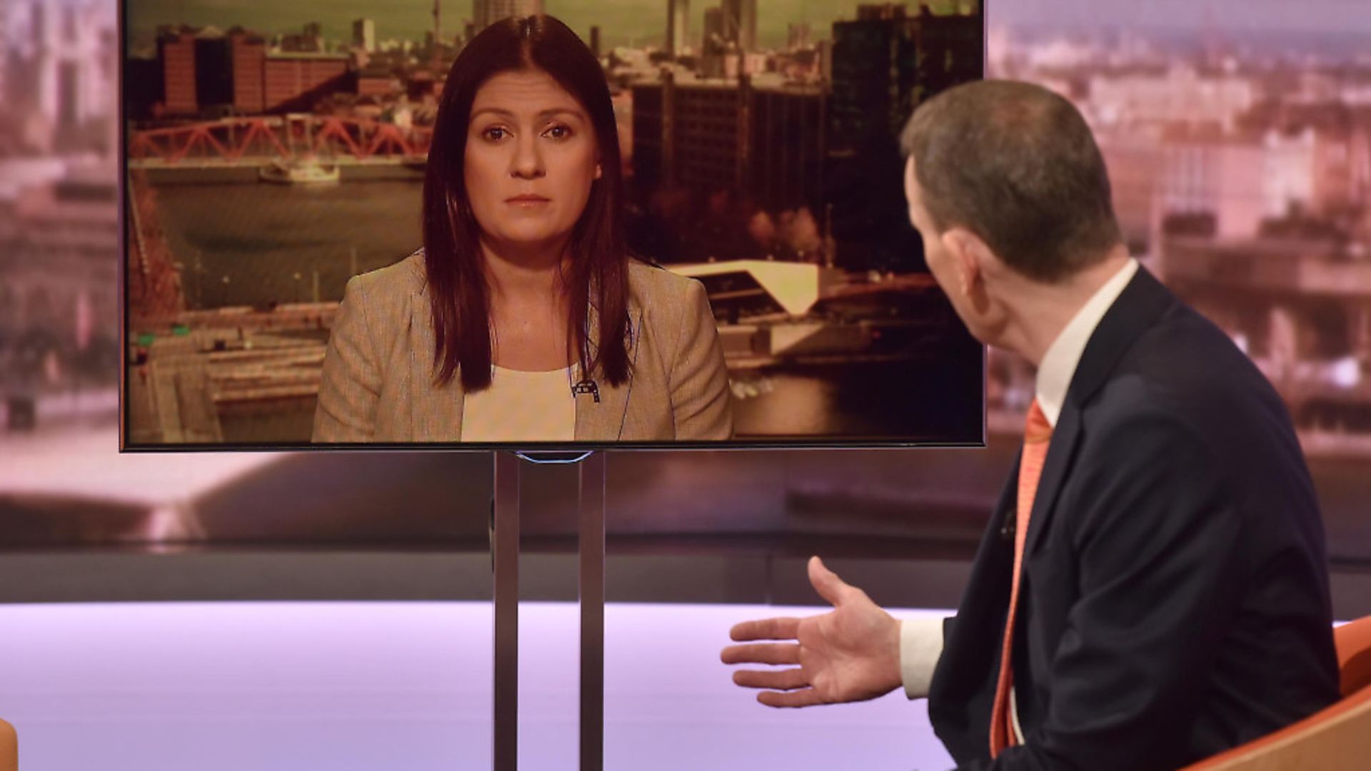Lisa Nandy MP appearing via video link on the Andrew Marr show. Photograph: Jeff Overs/BBC/PA Wire. - Credit: PA