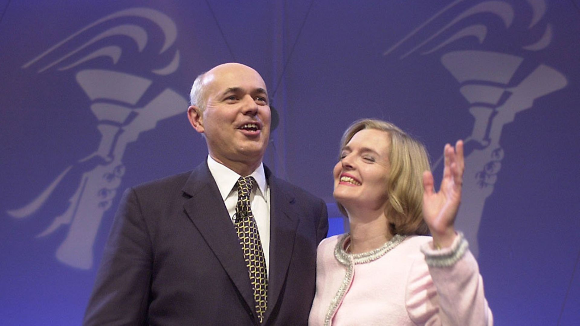 Iain Duncan Smith with his wife Betsy on stage after his keynote speech to the Conservative Party conference in Blackpool when he was party leader. Photograph: Stefan Rousseau/PA. - Credit: PA