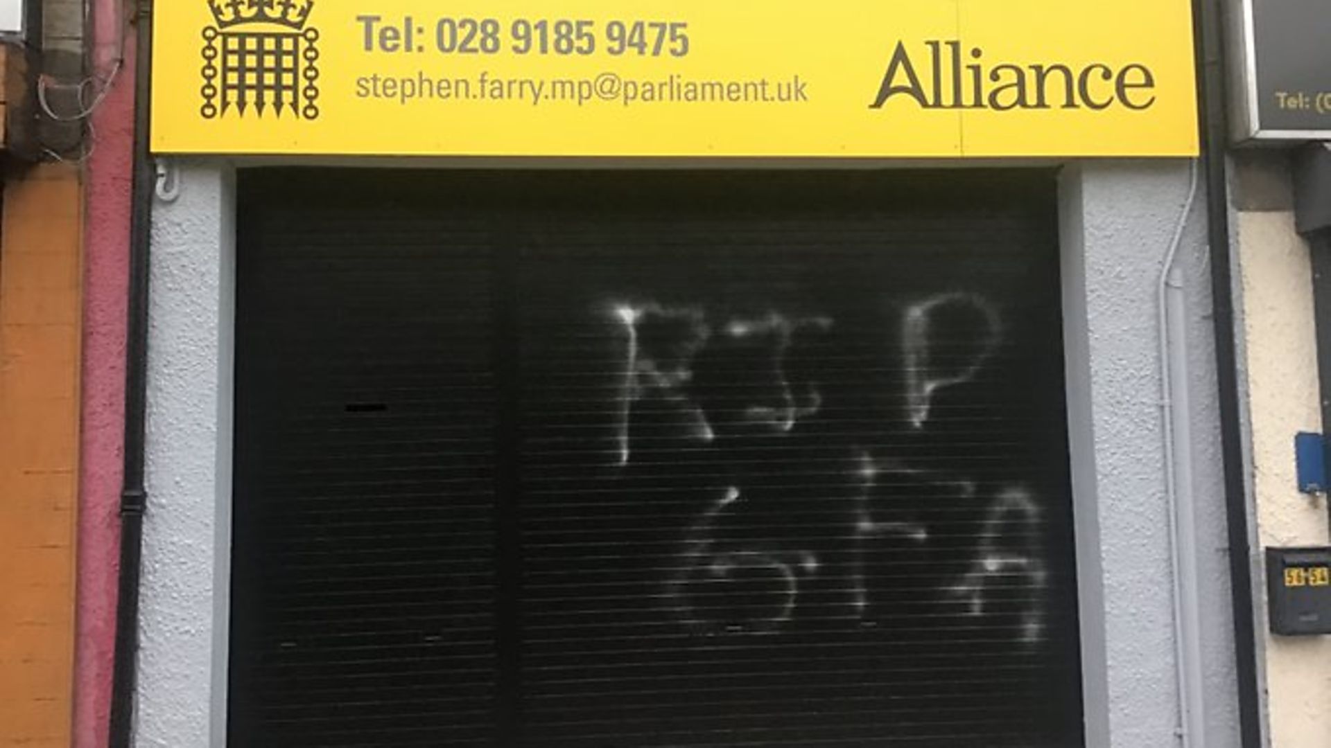 Stephen Farry's office was targeted by graffiti - Credit: Twitter