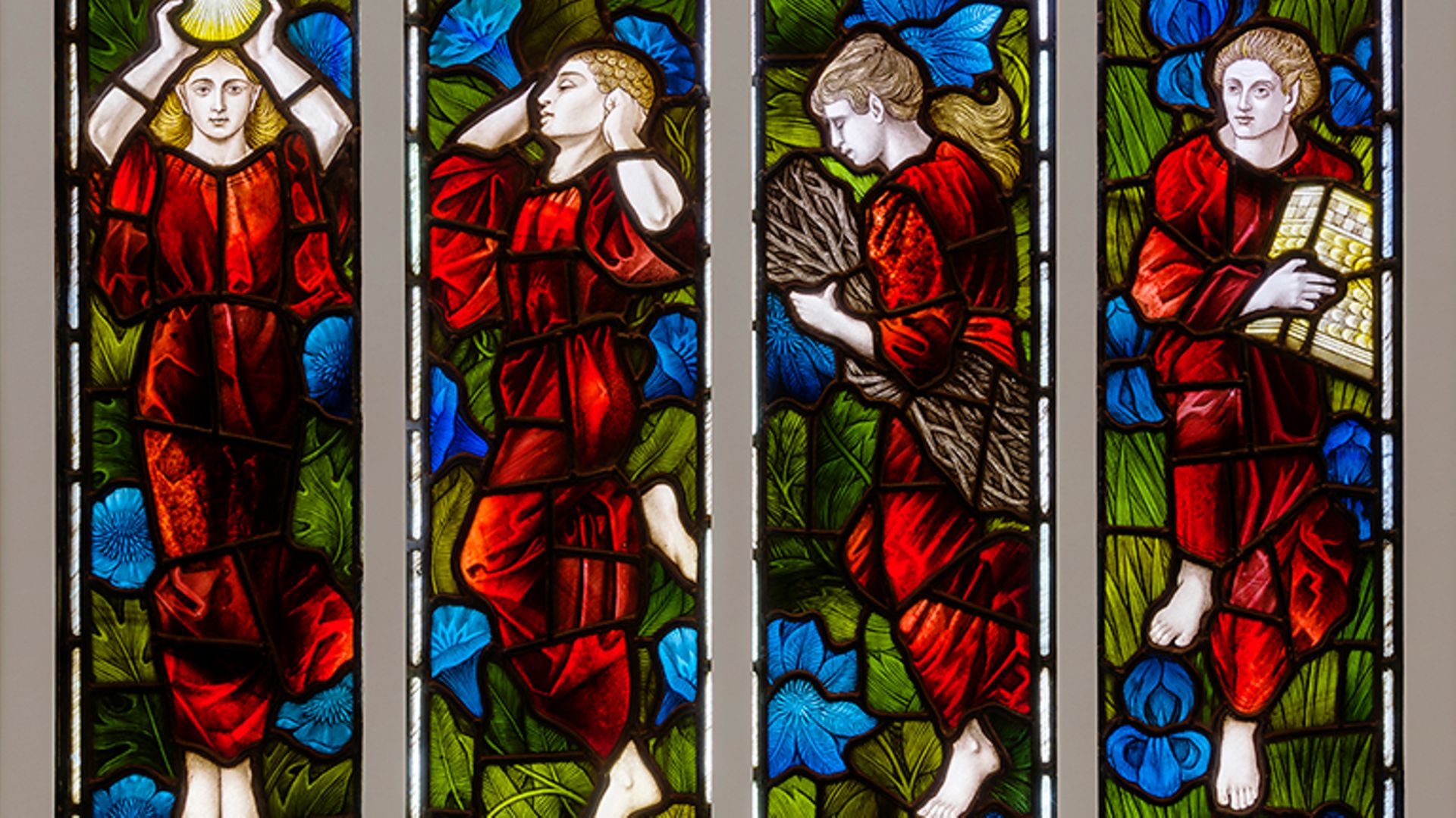 A stained glass window, originally in Soham House, Newmarket, Suffolk, from the William Morris Gallery, Century Guild exhibition - Credit: William Morris Gallery