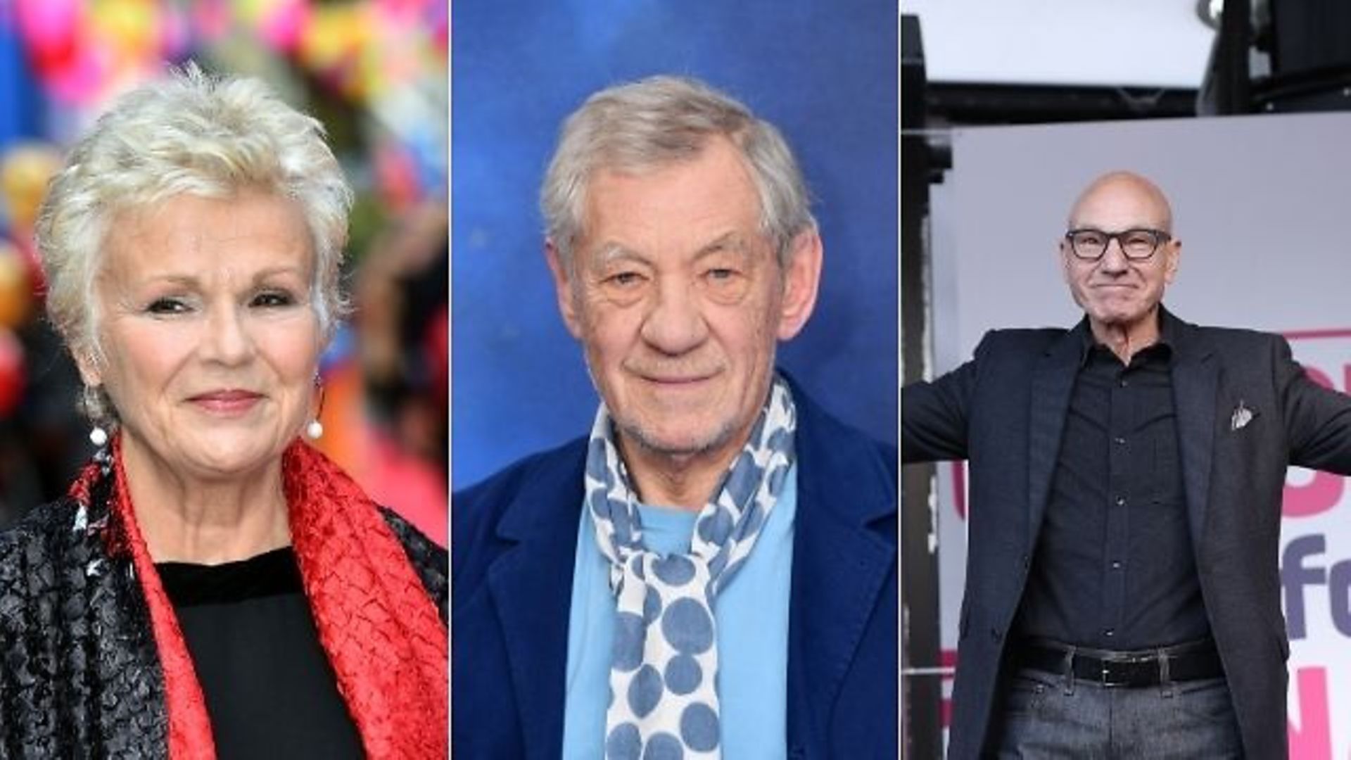 Dame Julie Walters, Sir Ian McKellen and Sir Patrick Stewart are lobbying Boris Johnson over post-Brexit rules - Credit: PA