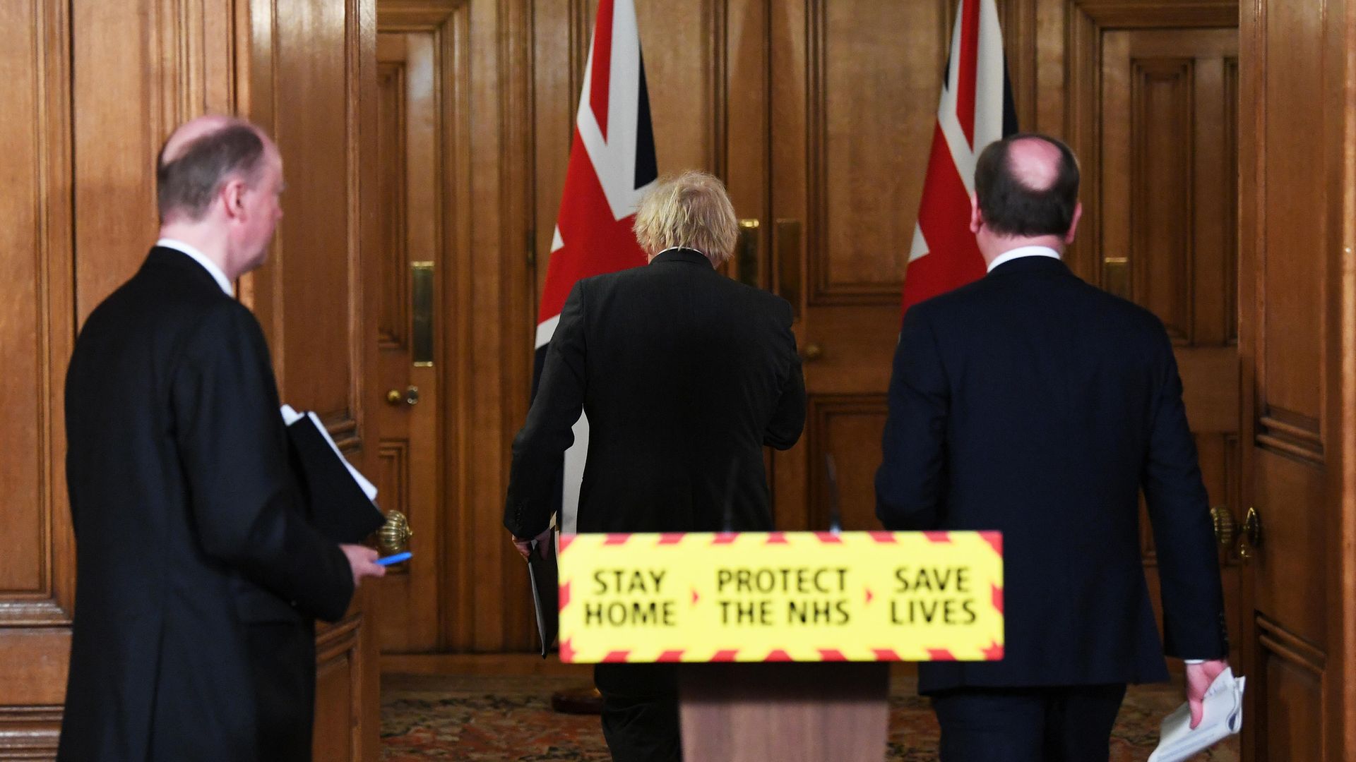 (left to right) Chief Medical Officer Chris Whitty, Prime Minister Boris Johnson and Chief Executive of the National Health Service in England, Sir Simon Stevens - Credit: PA