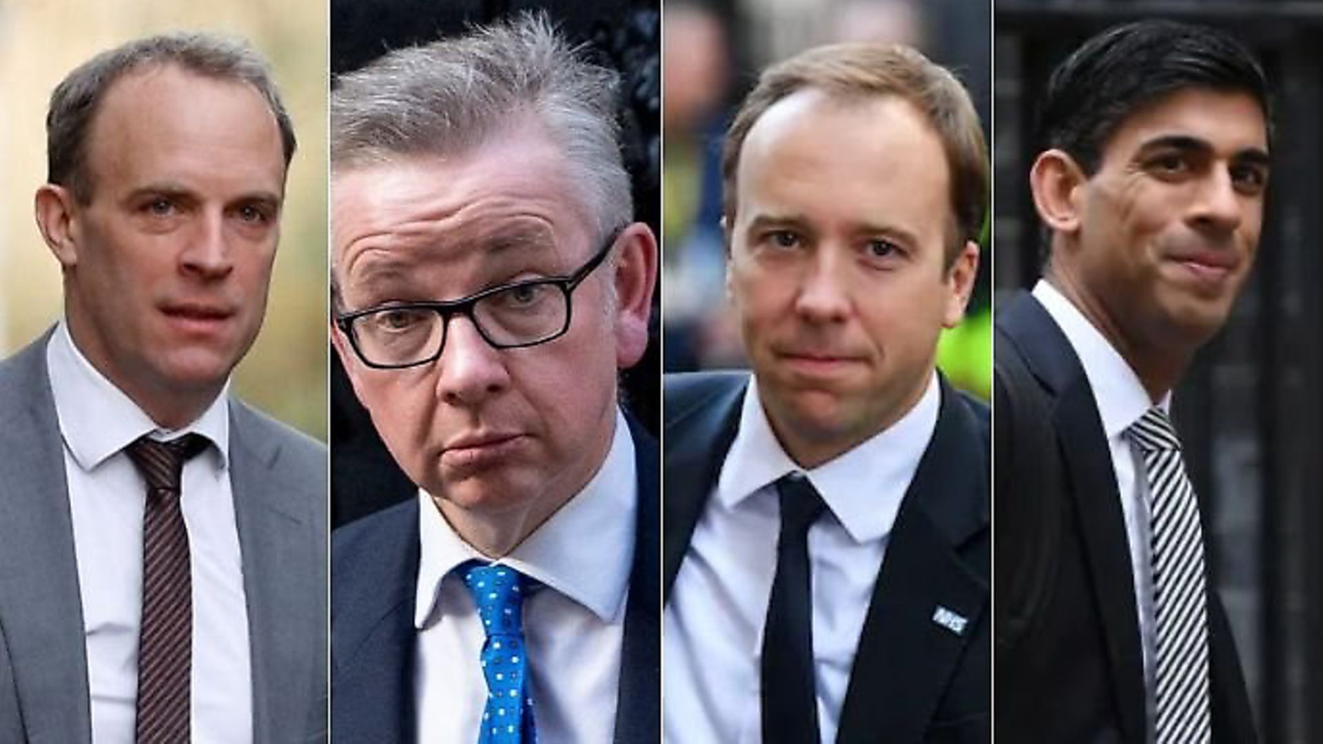 Boris Johnson's team to tackle the coronavirus - Dominic Raab, Michael Gove, Matt Hancock and Rishi Sunak. (Photographs: PA/TNE) - Credit: Archant