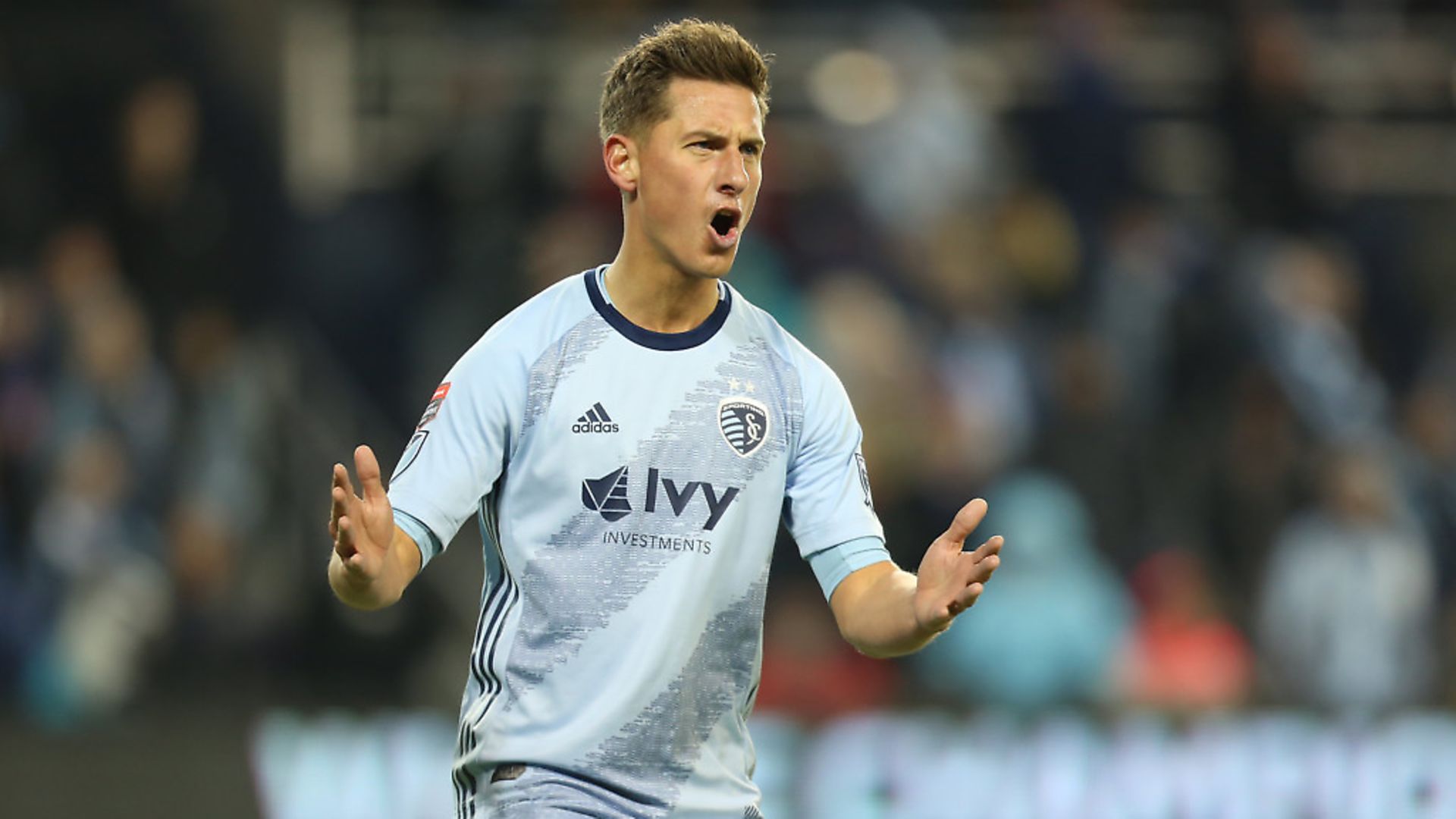 Krisztian Nemeth of Sporting Kansas City reacts after missing a chance to score during the match between Sporting Kansas City and Toluca as part of the CONCACAF Champions League 2019 at Children's Mercy Park on February 21, 2019 in Kansas City, Kansas. (Photo by Omar Vega/Getty Images) - Credit: Getty Images