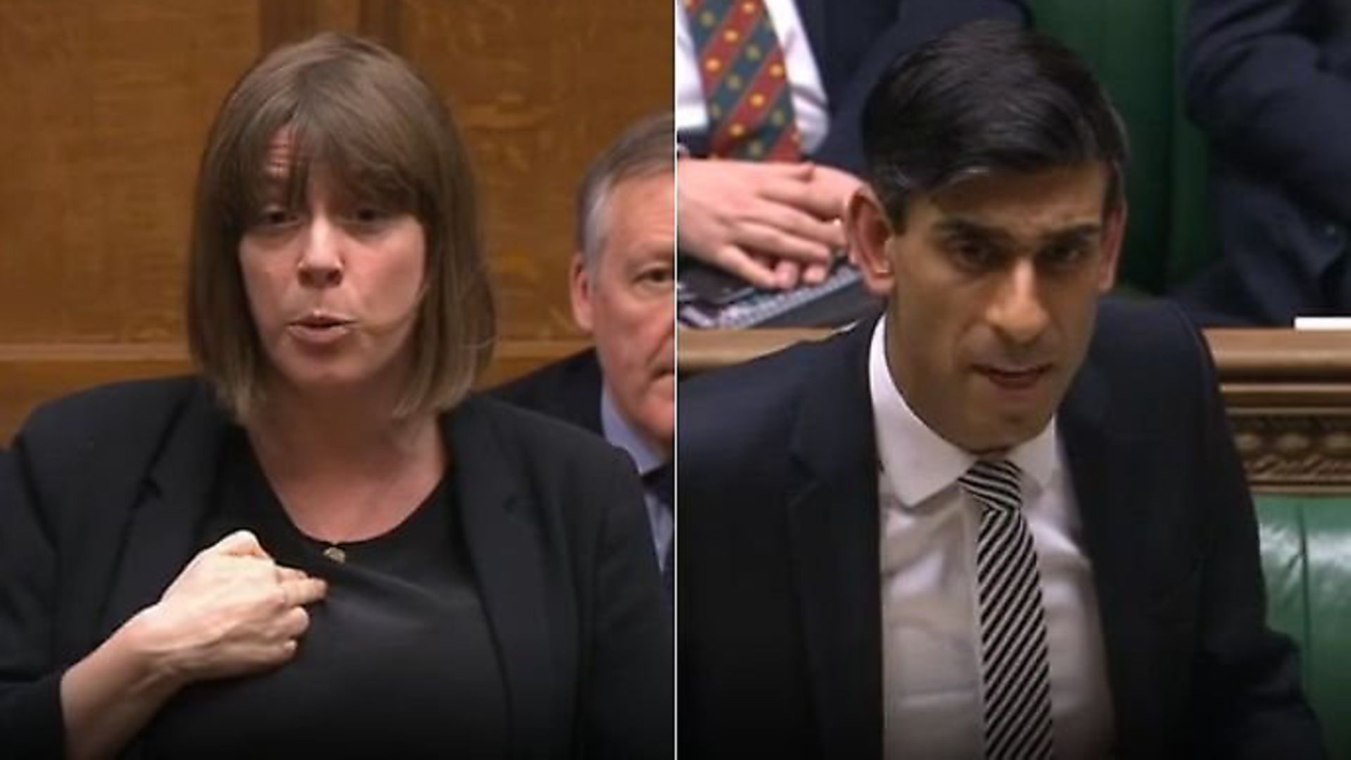 Jess Phillips challenges Rishi Sunak in the House of Commons. Photograph: Parliament TV. - Credit: Archant