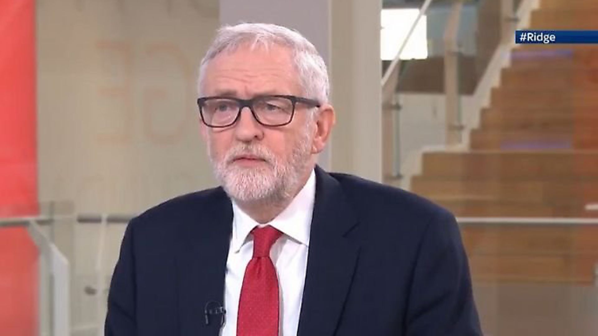 Jeremy Corbyn is interviewed by Sophie Ridge on Sky News. Photograph: Sky. - Credit: Archant