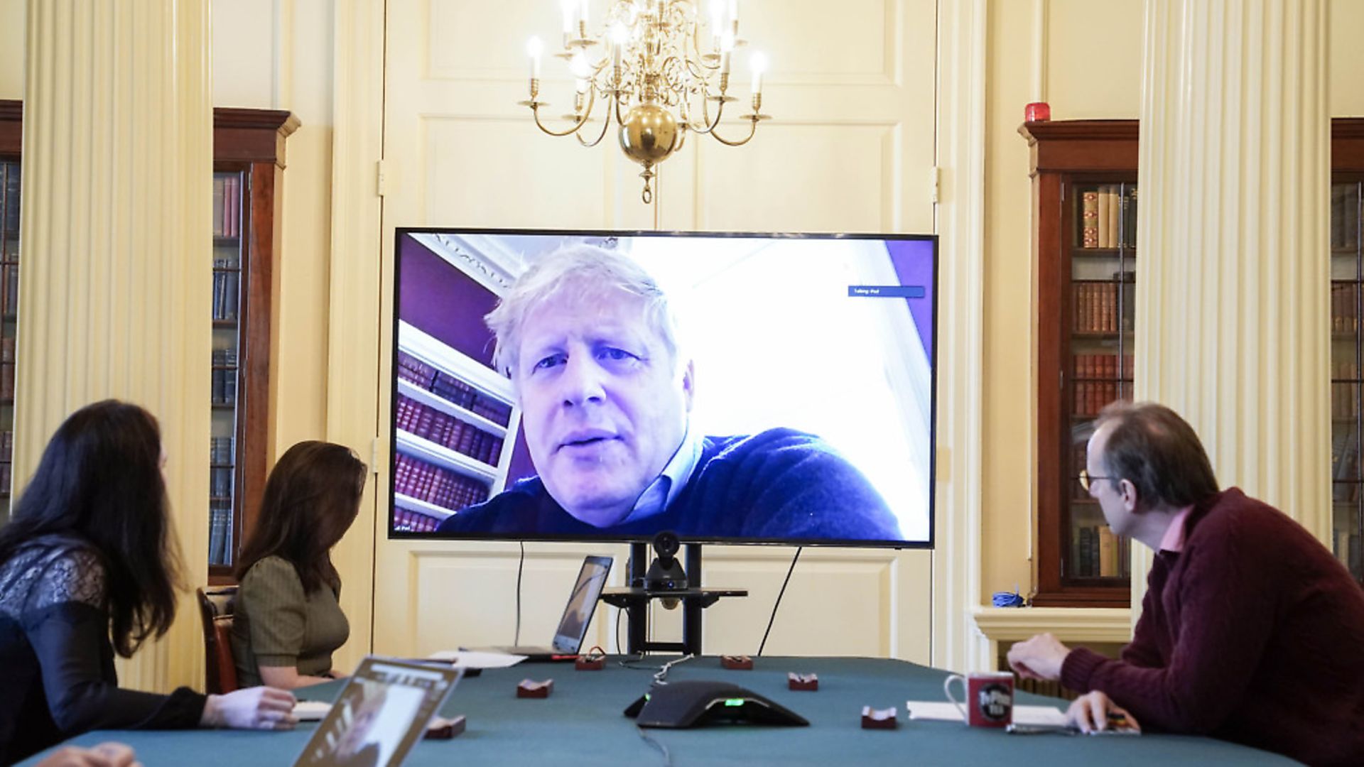 Prime Minister Boris Johnson chairing the morning Covid-19 Meeting in 10 Downing Street from No 11 Downing Street, after self isolating after testing positive for the Coronavirus. Photograph: Andrew Parsons/Crown Copyright/10 Downing Street/PA Wire. - Credit: PA