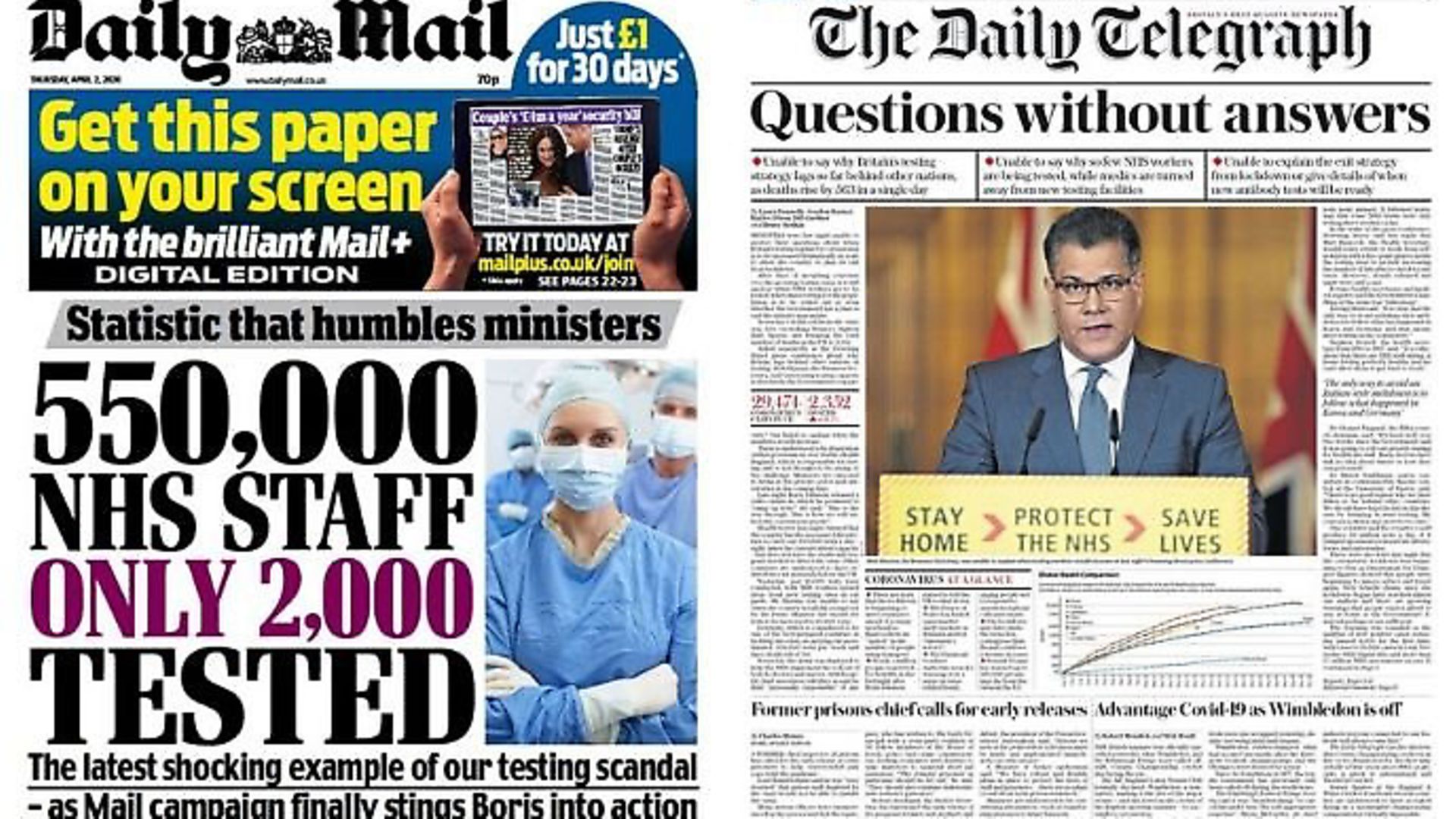 Most critical front pages of the day came from the Daily Mail and Daily Telegraph. Photograph: Twitter. - Credit: Archant
