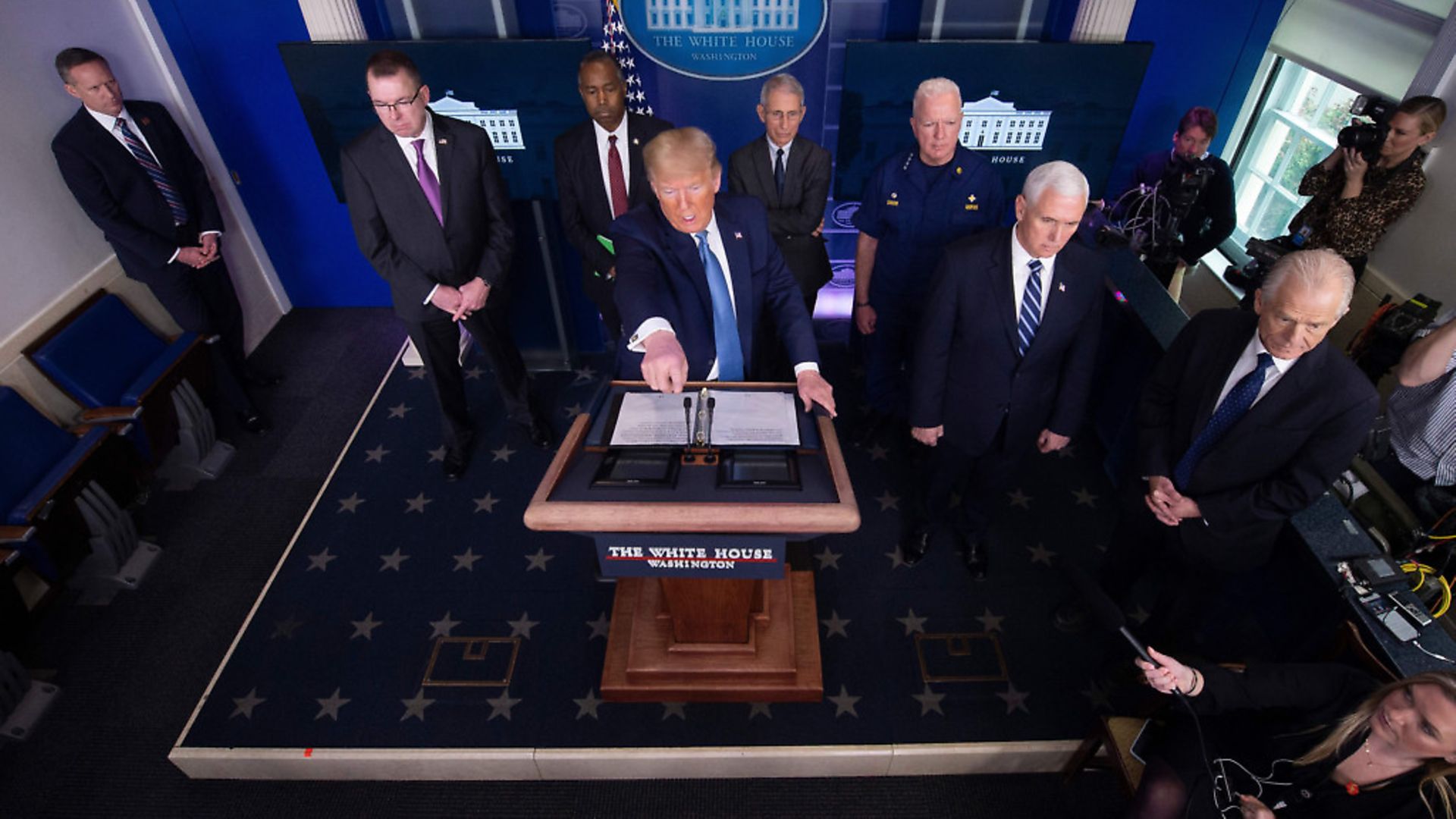 US President Donald Trump takes questions during a daily briefing on the coronavirus at the White House. Picture: Getty Images - Credit: AFP via Getty Images