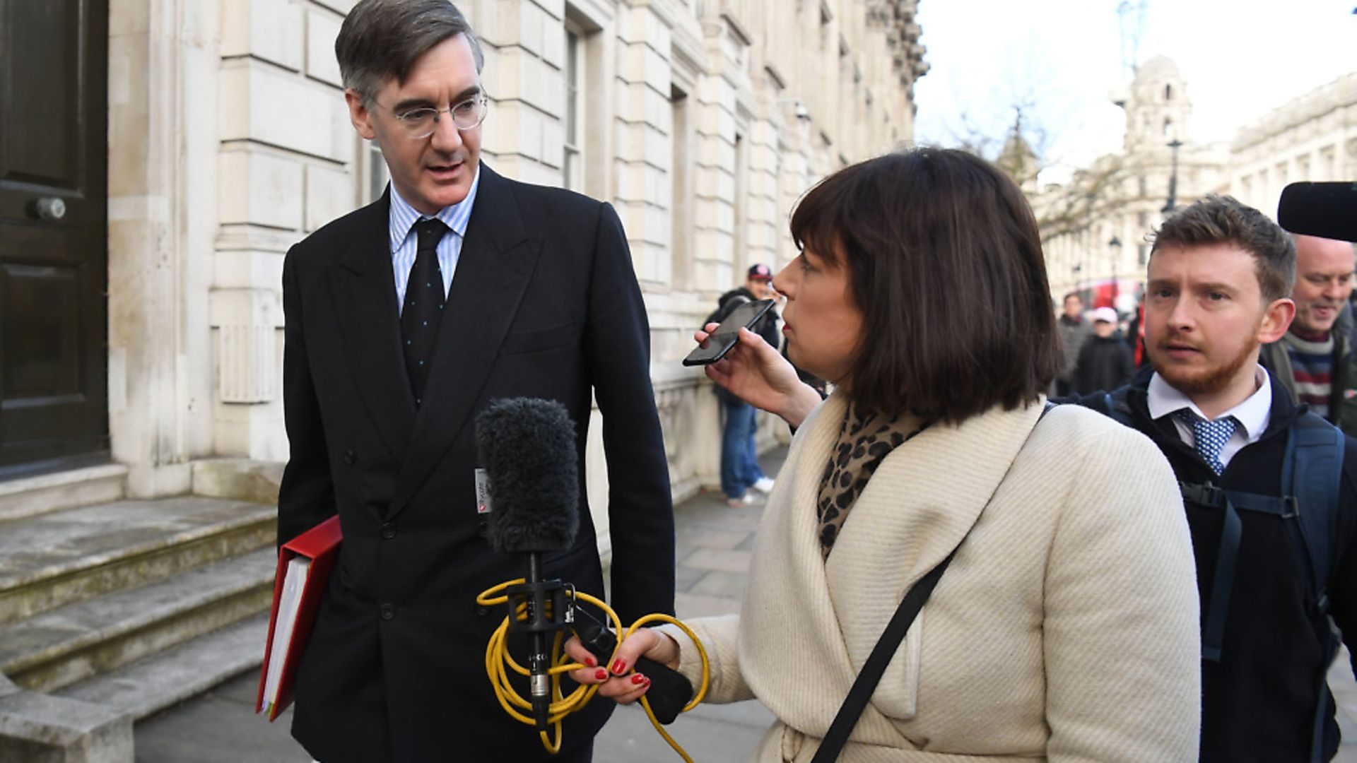 Jacob Rees-Mogg speaks to the media as he leaves the Cabinet Office in London. Photograph: Kirsty O'Connor/PA Wire. - Credit: PA