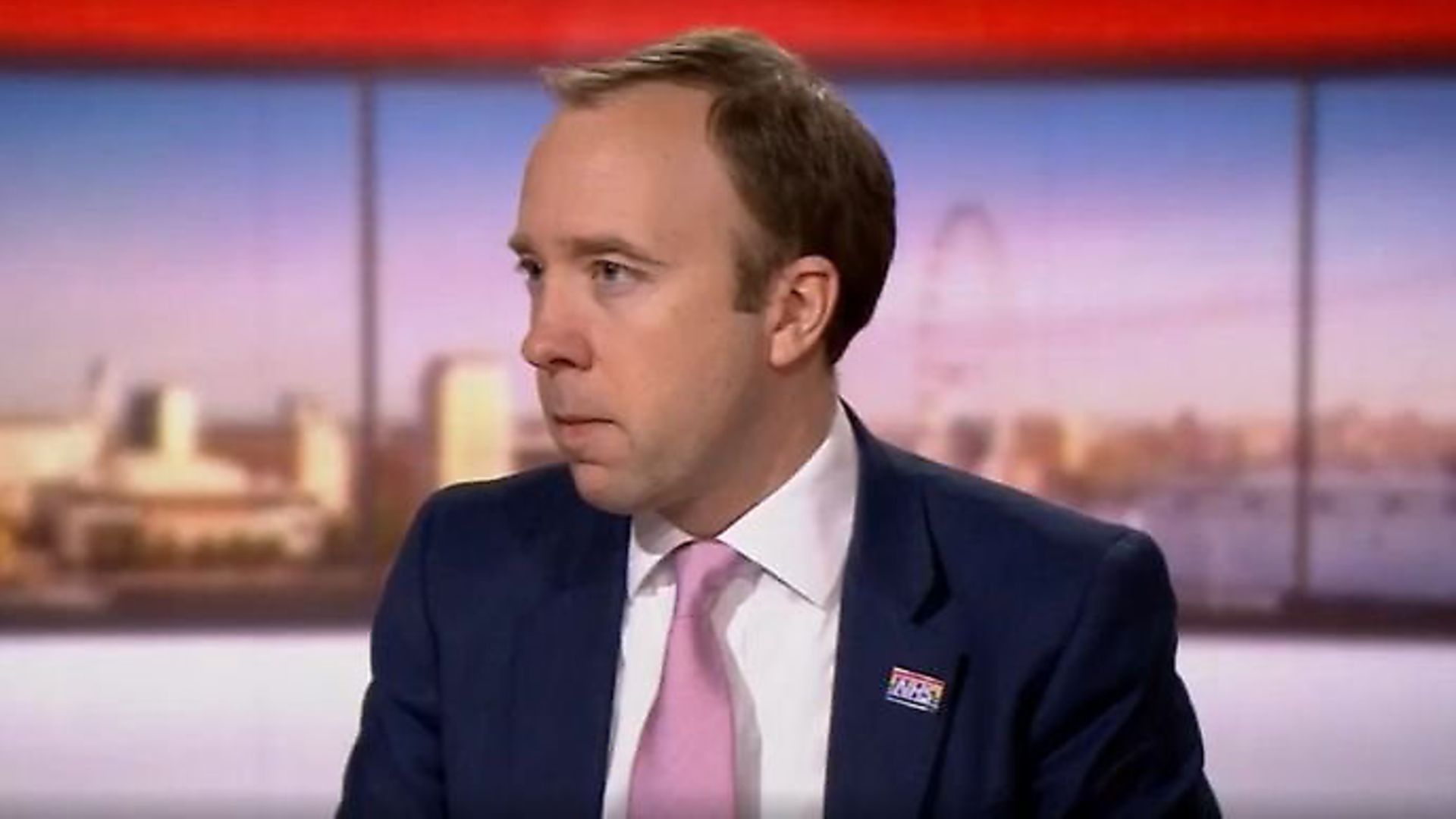 Matt Hancock answers questions about ventilators on the BBC. Photograph: BBC - Credit: Archant