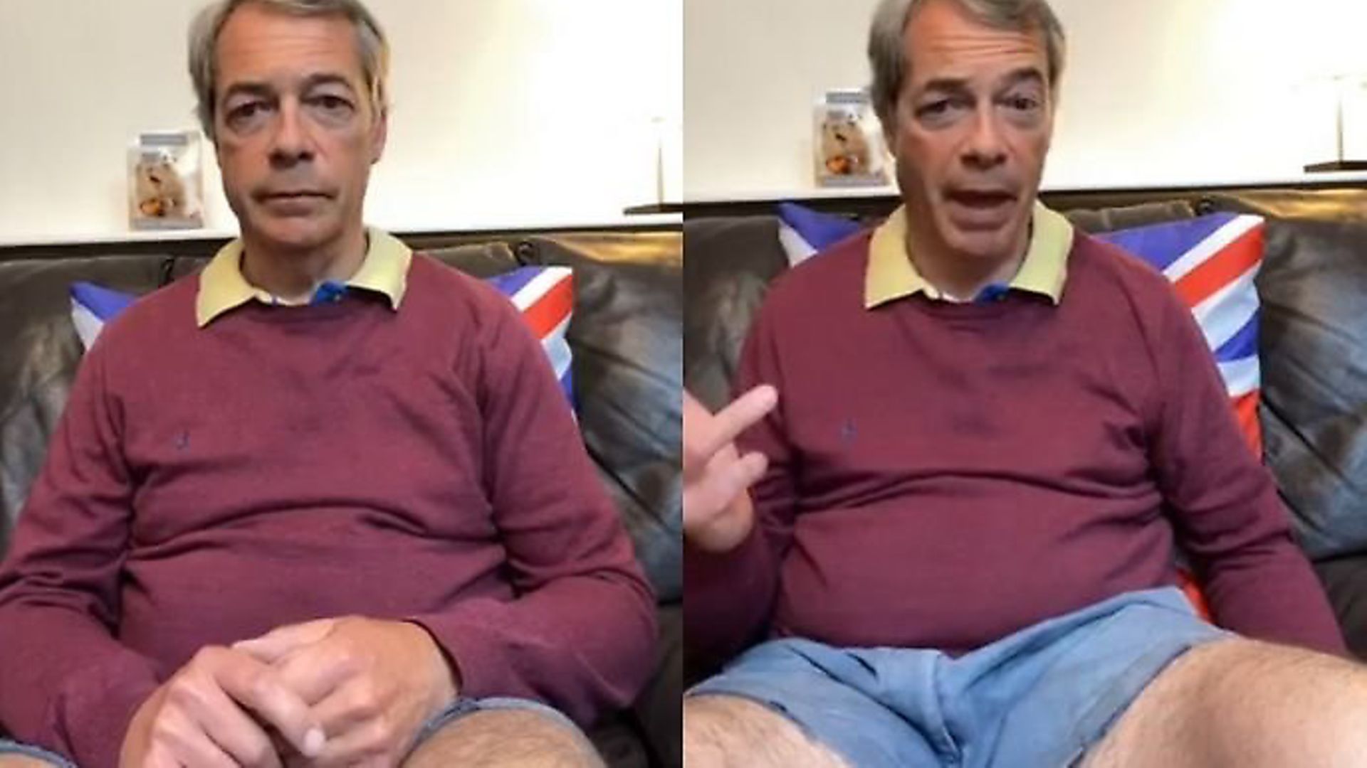 Nigel Farage appears on a Facebook Live in short shorts. Photograph: Facebook. - Credit: Archant