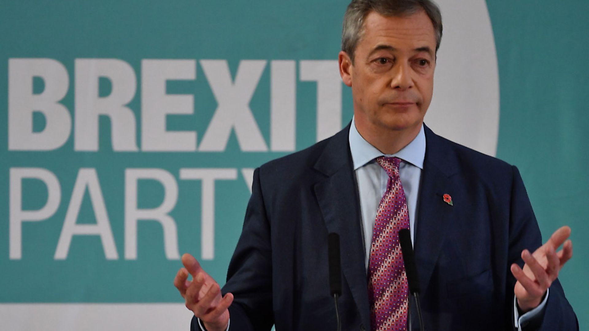 Brexit Party leader Nigel Farage gives a speech during a general election campaign visit. (Photo by PAUL ELLIS/AFP via Getty Images) - Credit: AFP via Getty Images