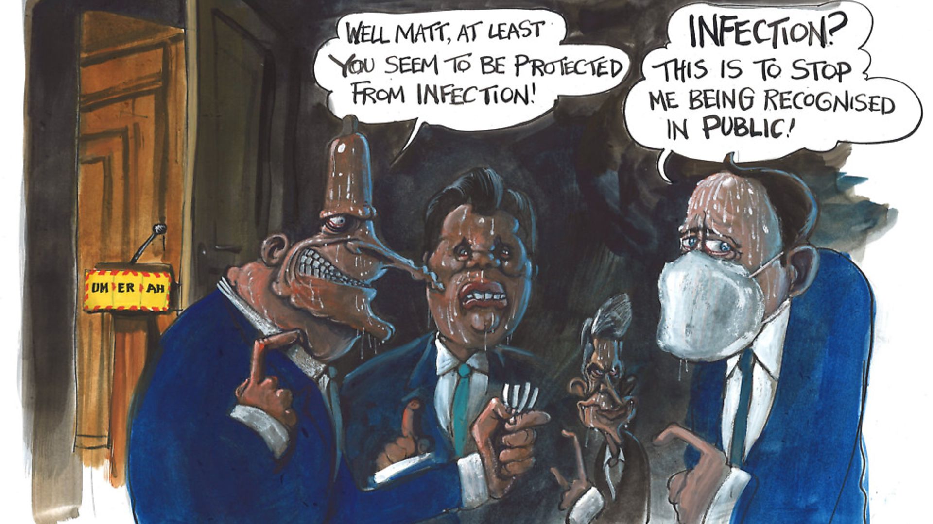 Martin Rowson on Matt Hancock's face mask. - Credit: Archant