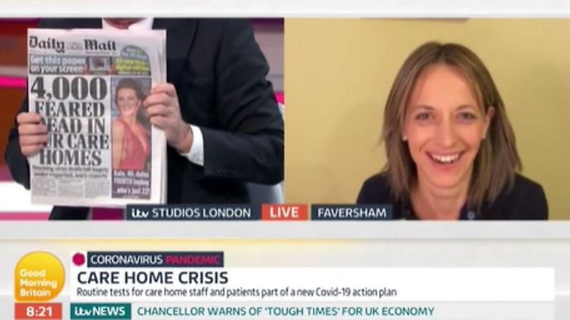 Helen Whately is interviewed on Good Morning Britain over the number of care home deaths due to coronavirus. Photograph: ITV. - Credit: Archant
