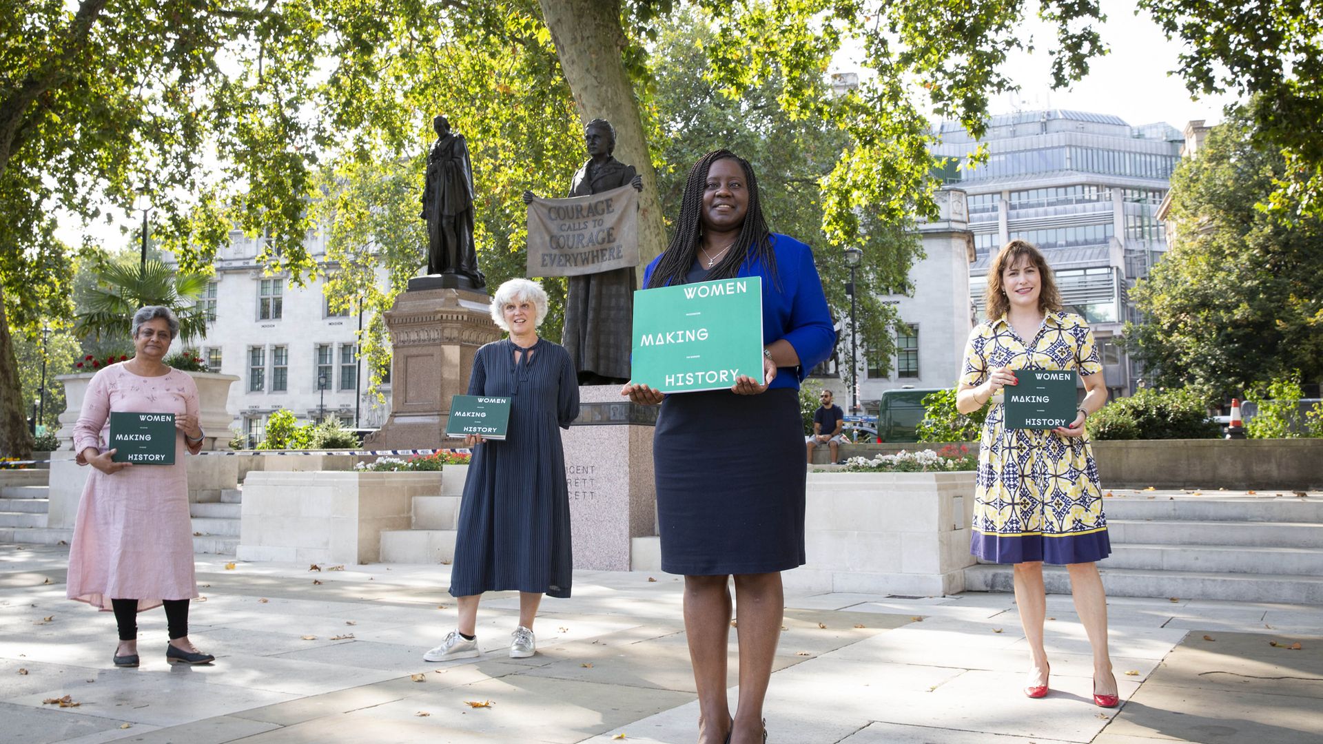 Marsha de Cordova MP, shadow secretary of state for women and equalities (2nd right) and Victoria Atkins MP, parliamentary under-secretary of state for safeguarding (right) join Meena Patel from Southall Black Sisters (left) and Helen Marriage, Director of Artichoke, (2nd left) to celebrate the publication of a new book Women Making History, which is being published by Artichoke this month, at Westminster in London. - Credit: PA
