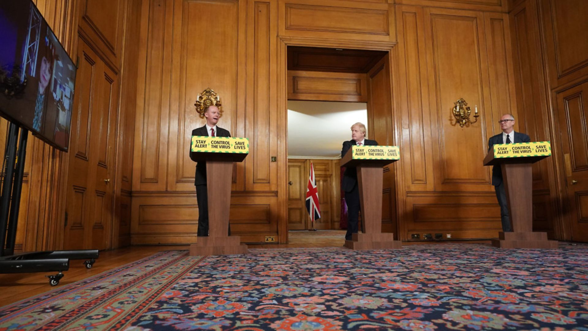 Chief Medical Officer for England Chris Witty, Prime Minister Boris Johnson, Chief Scientific Adviser Sir Patrick Vallance during a media briefing in Downing Street - Credit: PA