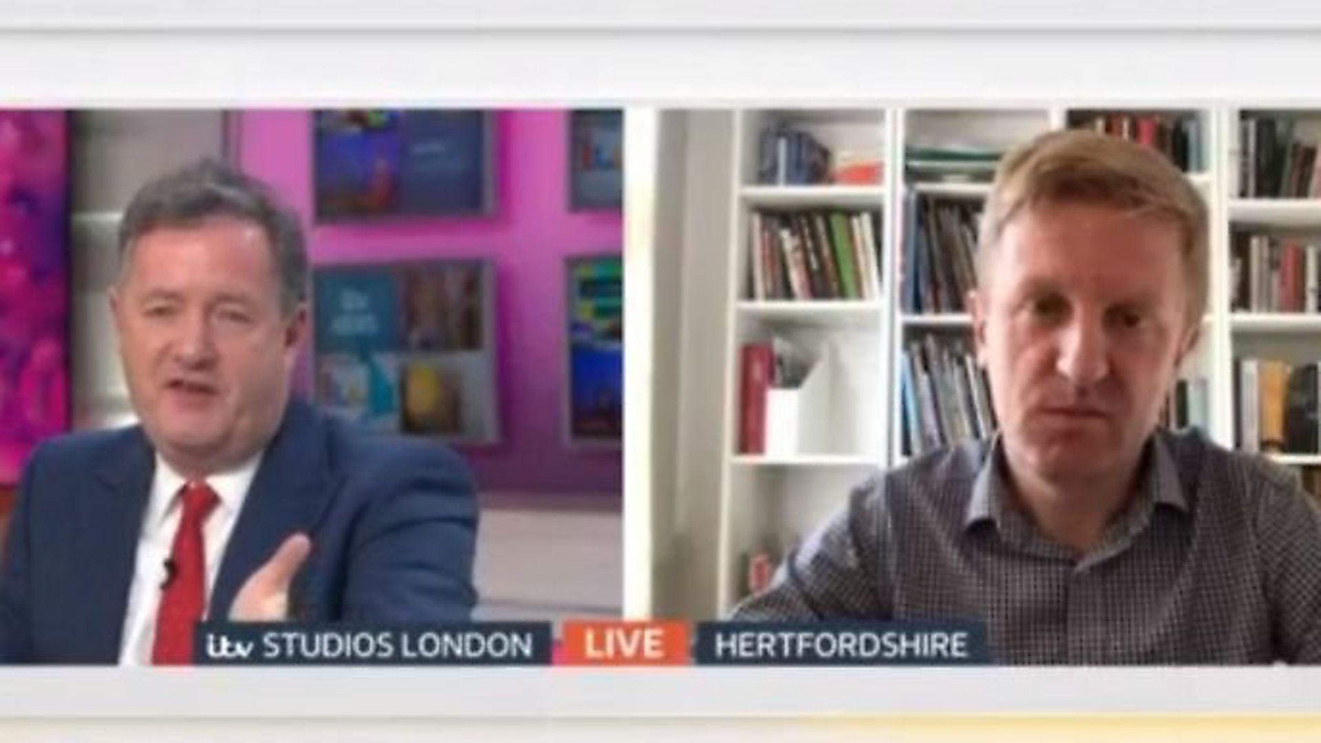 Piers Morgan interviews culture secretary Oliver Dowden about the government's handling of coronavirus on Good Morning Britain. Photograph: ITV. - Credit: Archant