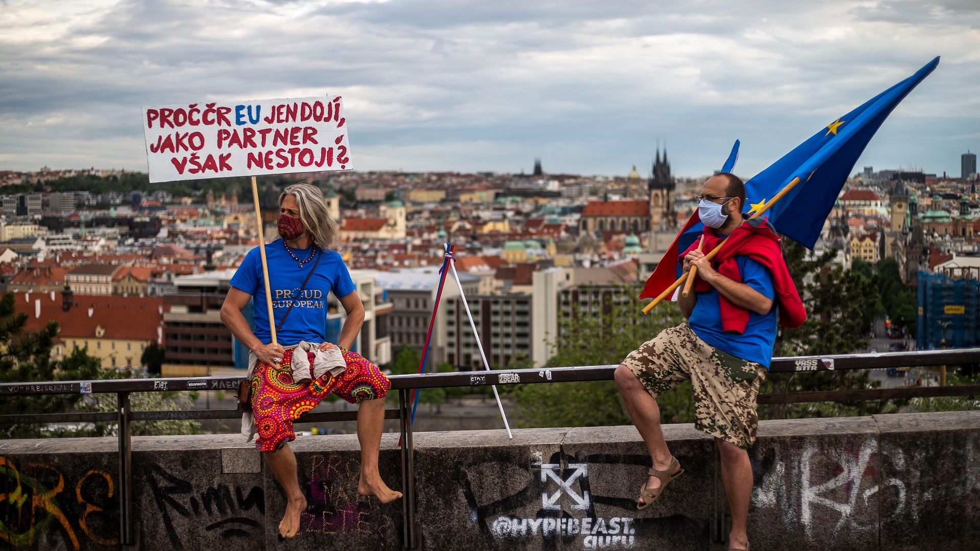 People protest a chaotic response of the government to the coronavirus pandemic Prague, Czech Republic - Credit: Getty Images