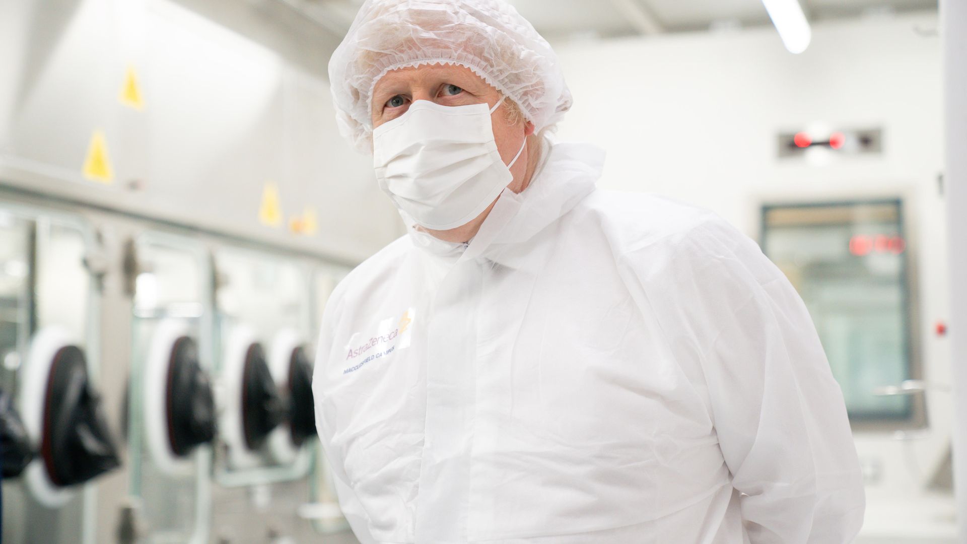 Prime Minister Boris Johnson during a visit to the AstraZeneca site in Macclesfield, Cheshire - Credit: PA