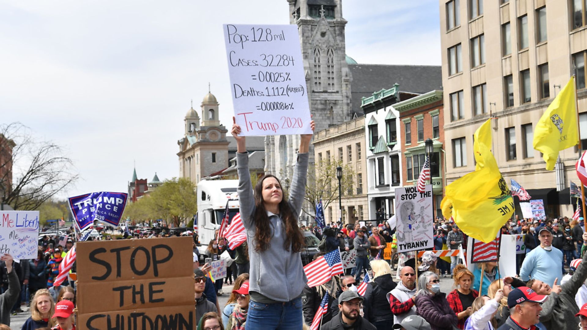 Protestors take part in a "reopen" Pennsylvania demonstration on April 20, 2020, in Harrisburg, Pennsylvania. Picture: Getty Images - Credit: AFP via Getty Images