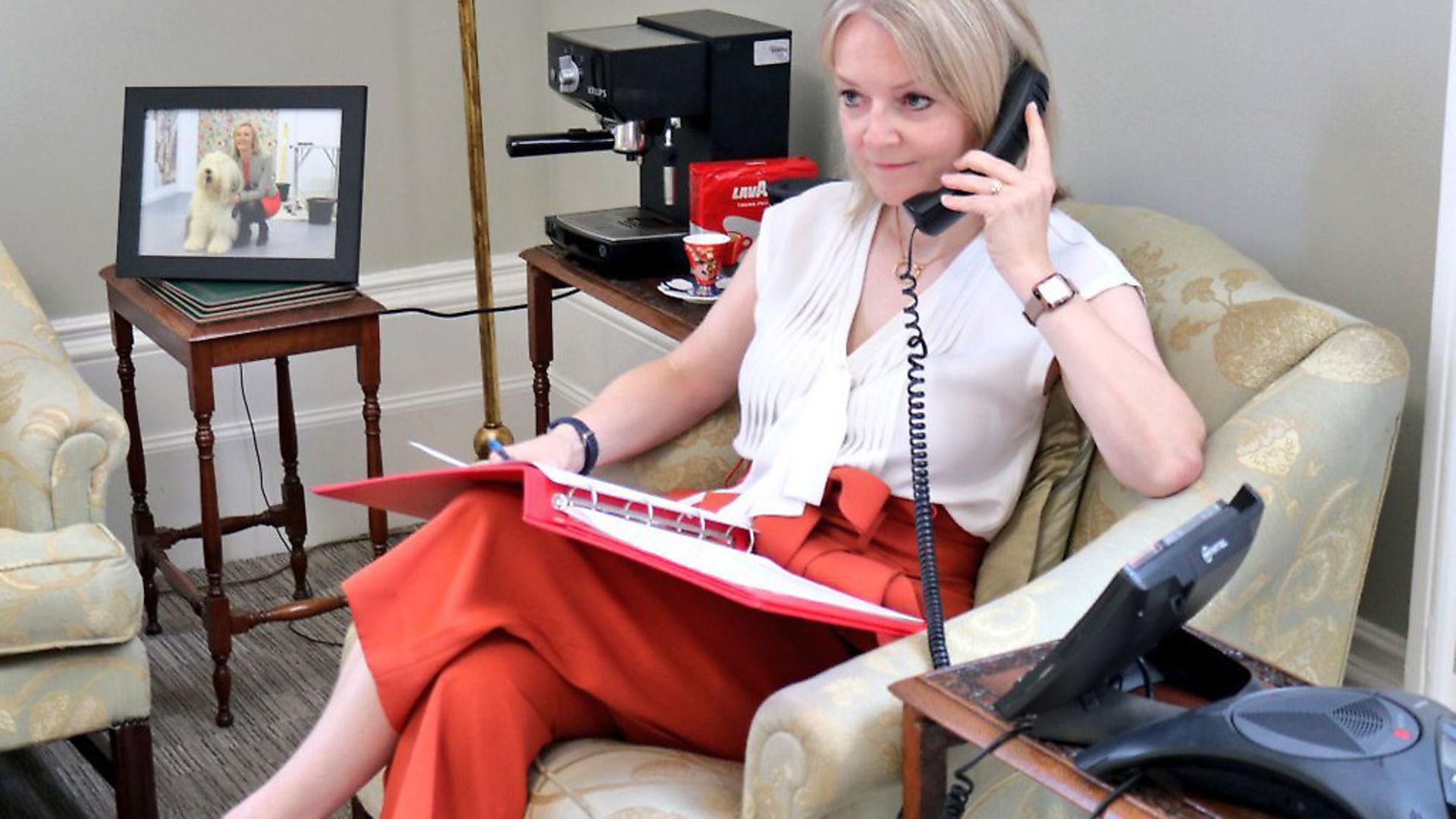 International trade secretary Liz Truss on the phone during initial trade talks. Picture: Liz Truss/Twitter. - Credit: Liz Truss