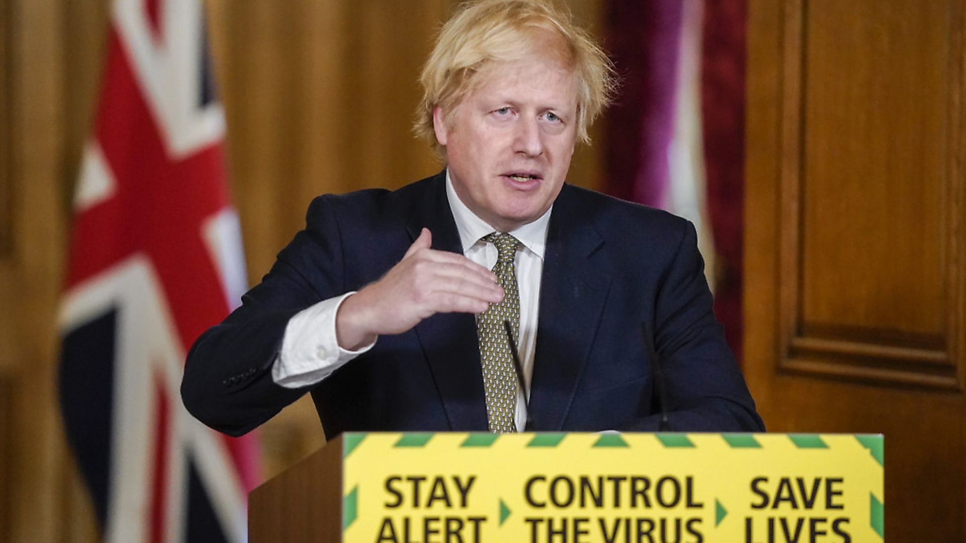 Prime Minister Boris Johnson during a media briefing in Downing Street on coronavirus (COVID-19). Photograph: Andrew Parsons/10 Downing Street/Crown Copyright. - Credit: PA