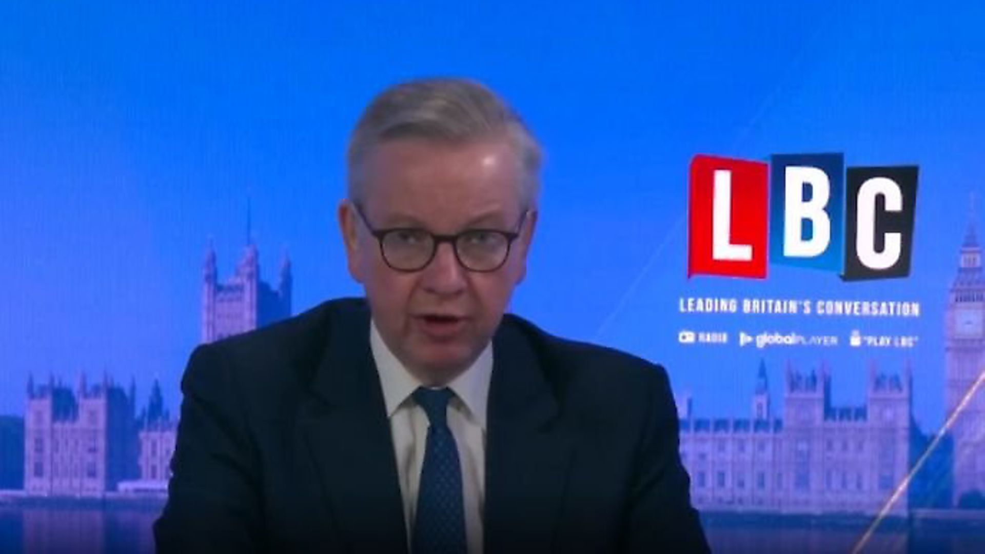 Michael Gove answers questions on Dominic Cummings. Photograph: LBC. - Credit: Archant