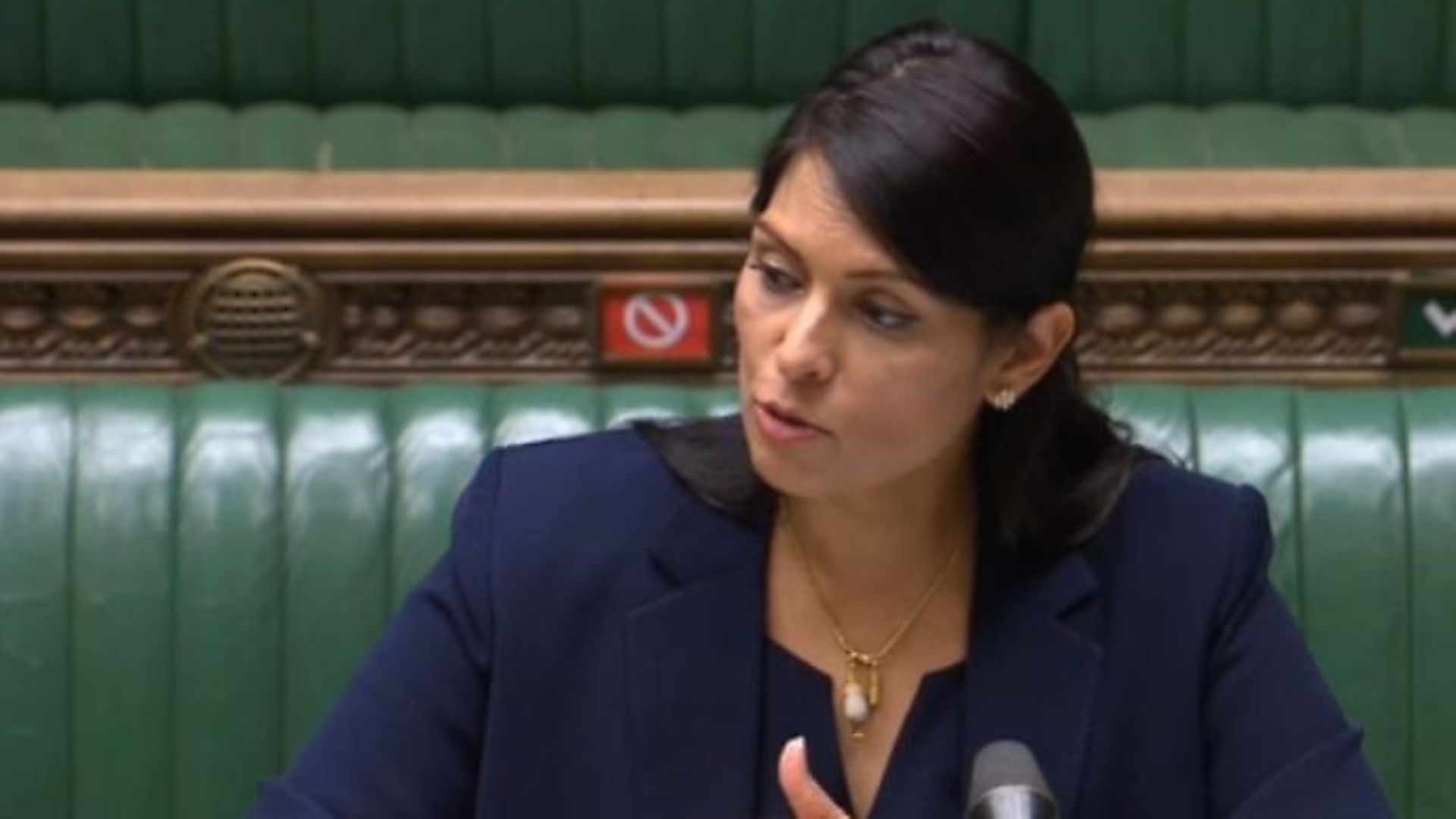 Priti Patel is questioned in the House of Commons about the impact of her policies. Photograph: Parliament TV. - Credit: Archant