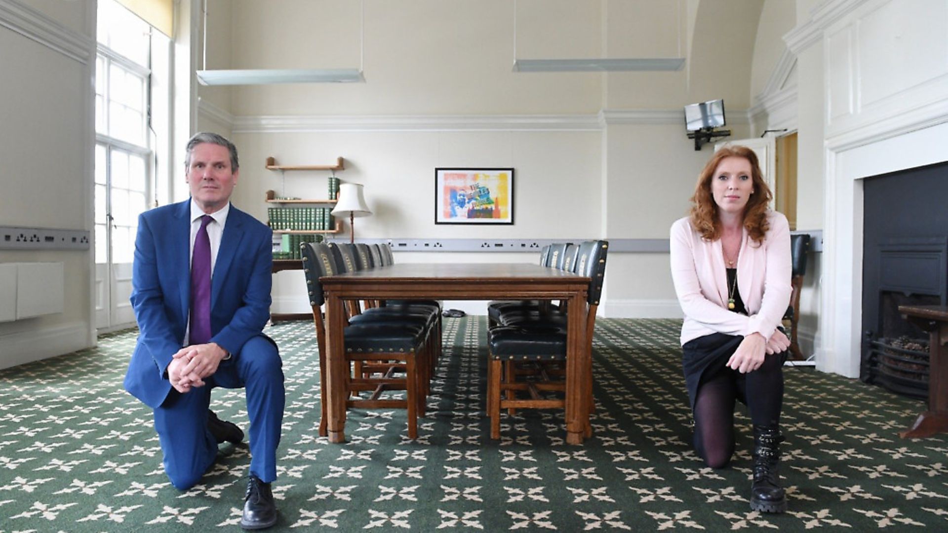 Keir Starmer and Angela Rayner take the knee in support of Black Lives Matter protesters. Photograph: Twitter. - Credit: Archant