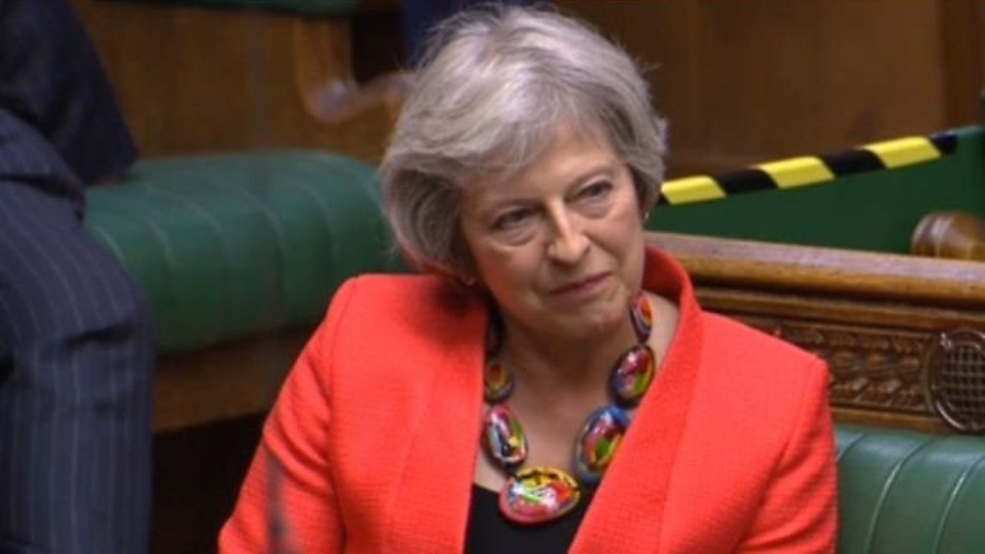 Theresa May appears on the backbenches to question the government over coronavirus and Brexit. Photograph: Parliament TV. - Credit: Archant