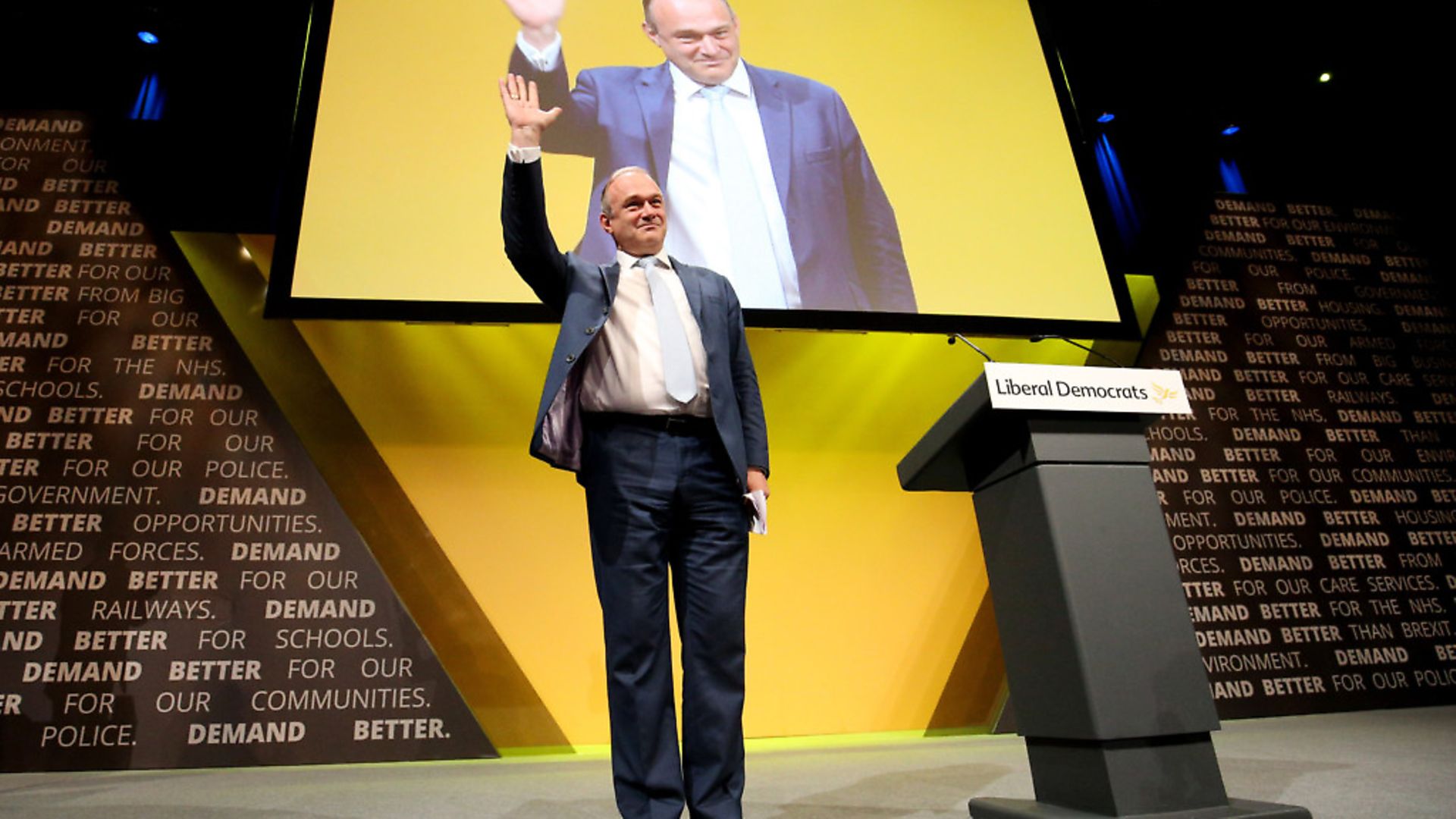 Sir Ed Davey receives applause following his speech during the Liberal Democrats autumn conference. Photograph: Jonathan Brady/PA. - Credit: PA