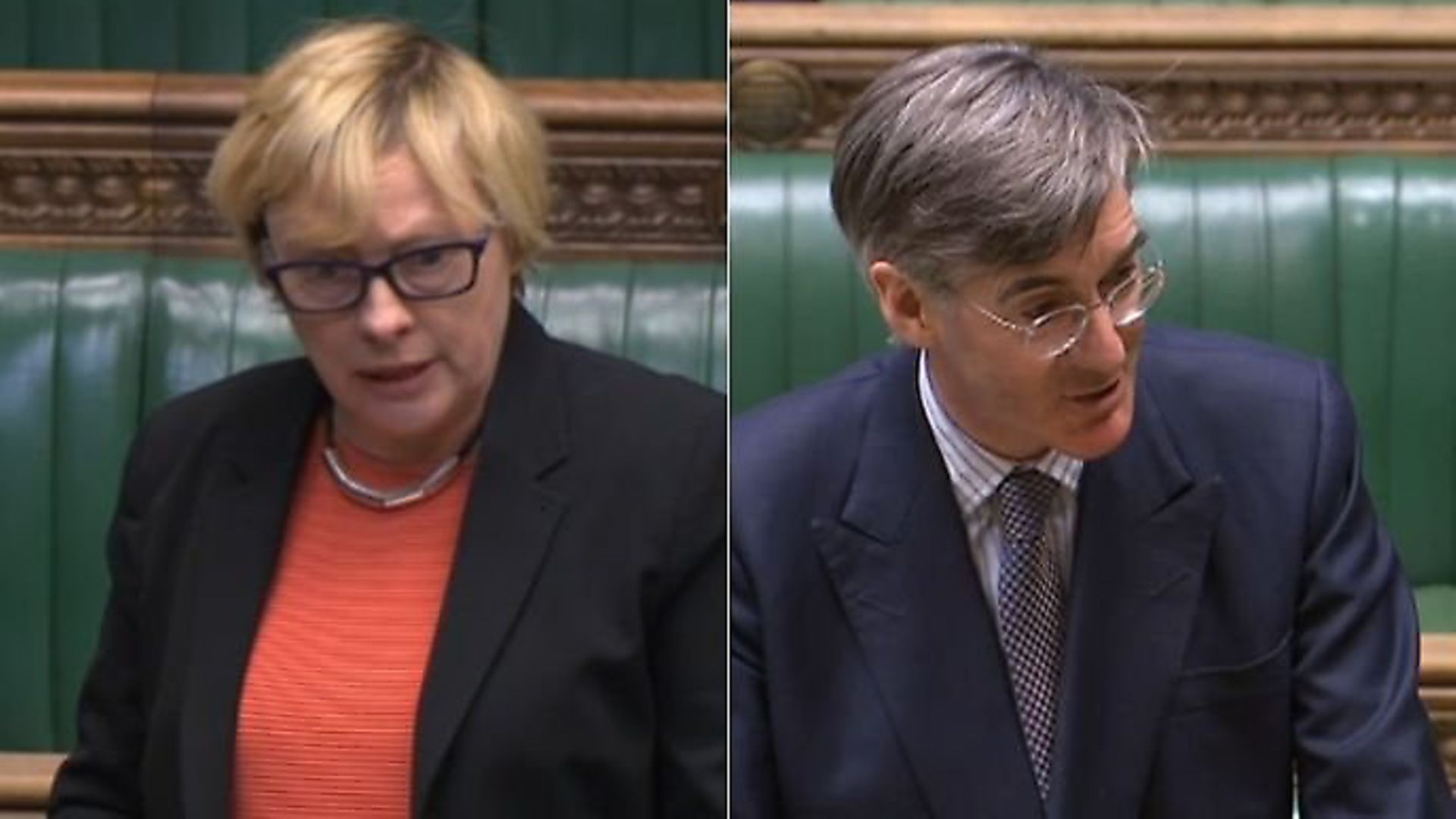 Angela Eagle and Jacob Rees-Mogg clash in the House of Commons. Photograph: Parliament TV. - Credit: Archant