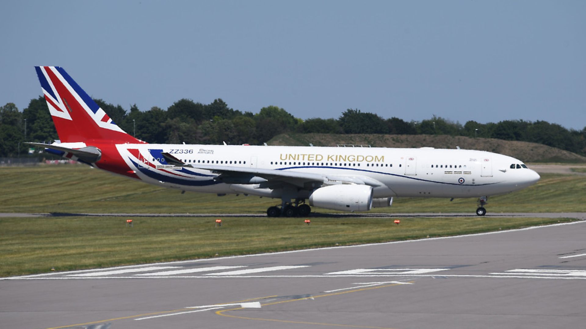 The RAF Voyager used by the Prime Minister and the royal family taxies to the runway at Cambridge airport. Photograph: Stefan Rousseau/PA Wire - Credit: PA