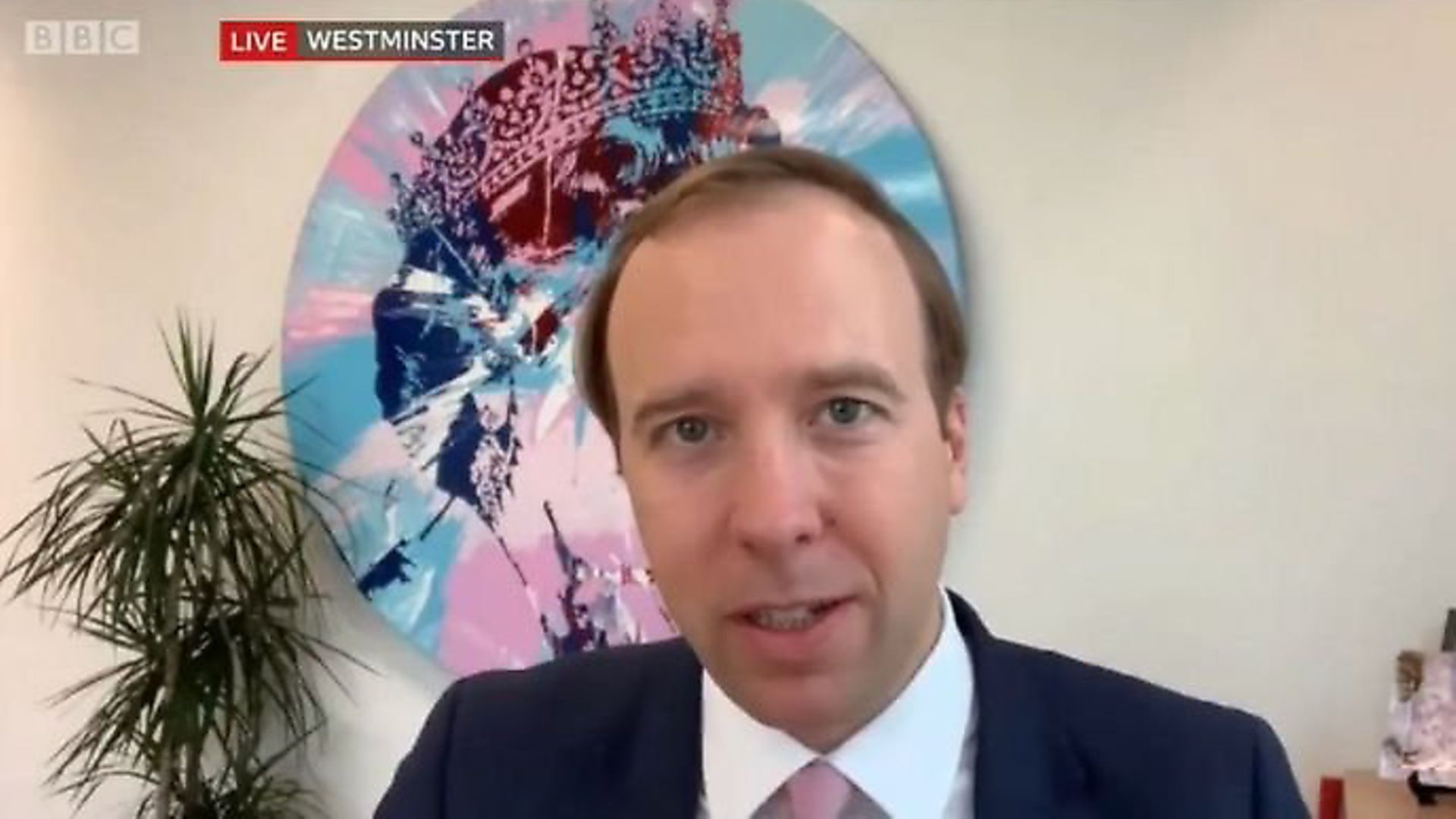 Matt Hancock appears on the BBC to talk coronavirus. Photograph: BBC. - Credit: Archant