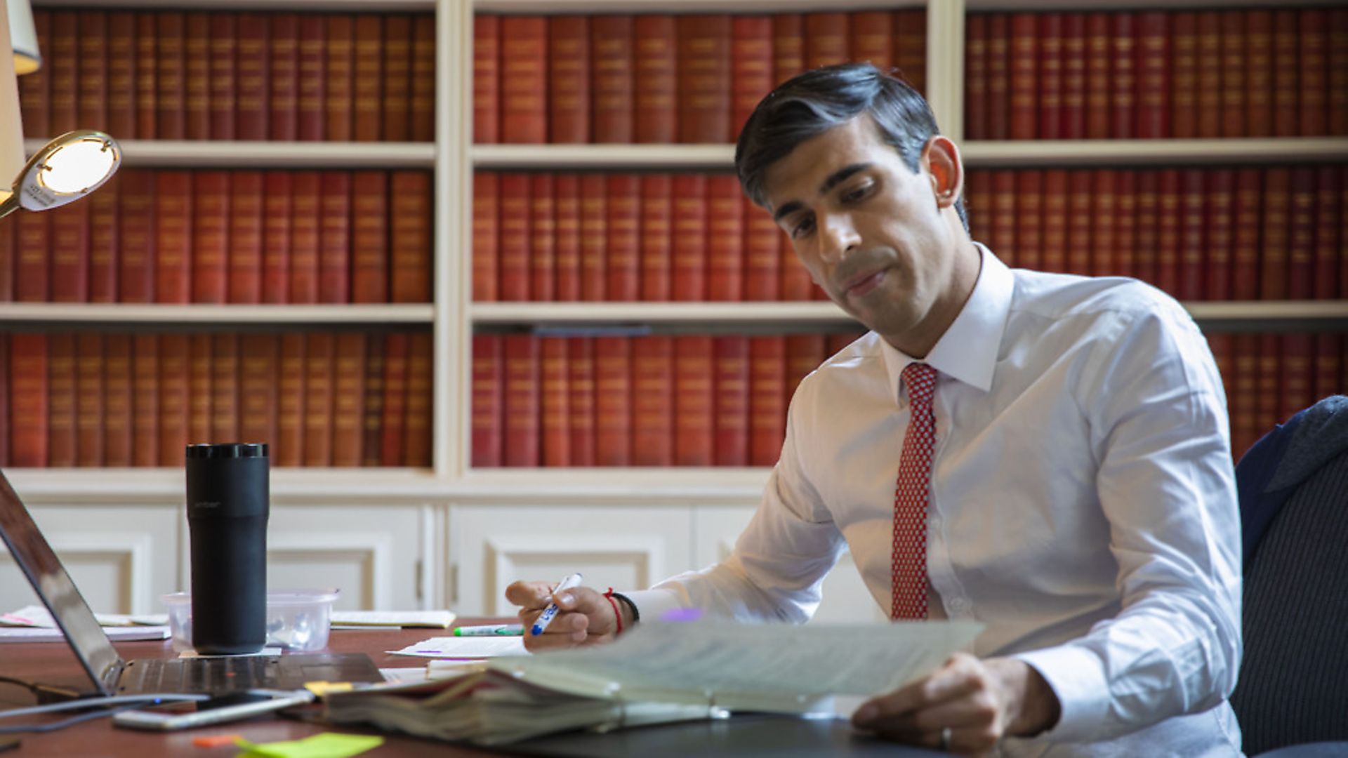 Chancellor of the Exchequer Rishi Sunak preparing the Economic Update he will present to Parliament. Photograph: SIMON WALKER  HM TREASURY/PA Wire. - Credit: PA