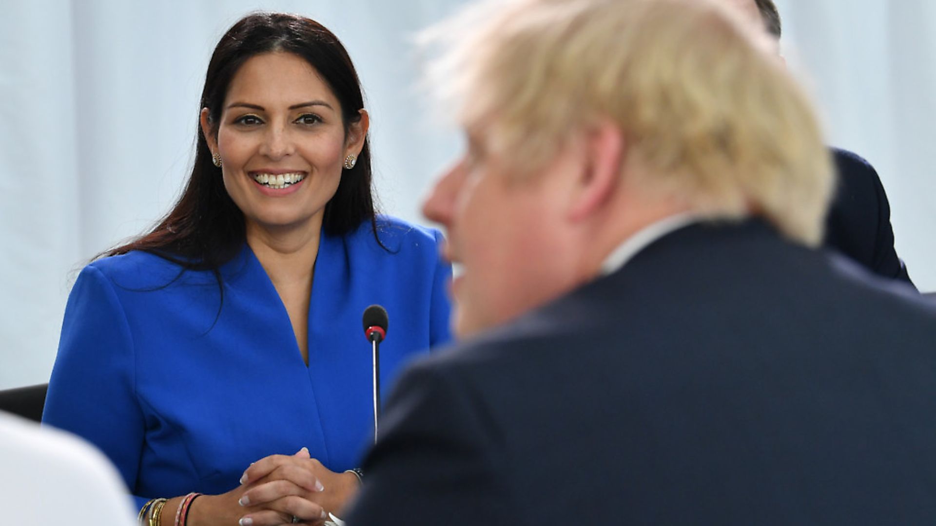 Home Secretary Priti Patel with Prime Minister Boris Johnson as he chairs a cabinet meeting. Photograph: Paul Ellis/PA. - Credit: PA
