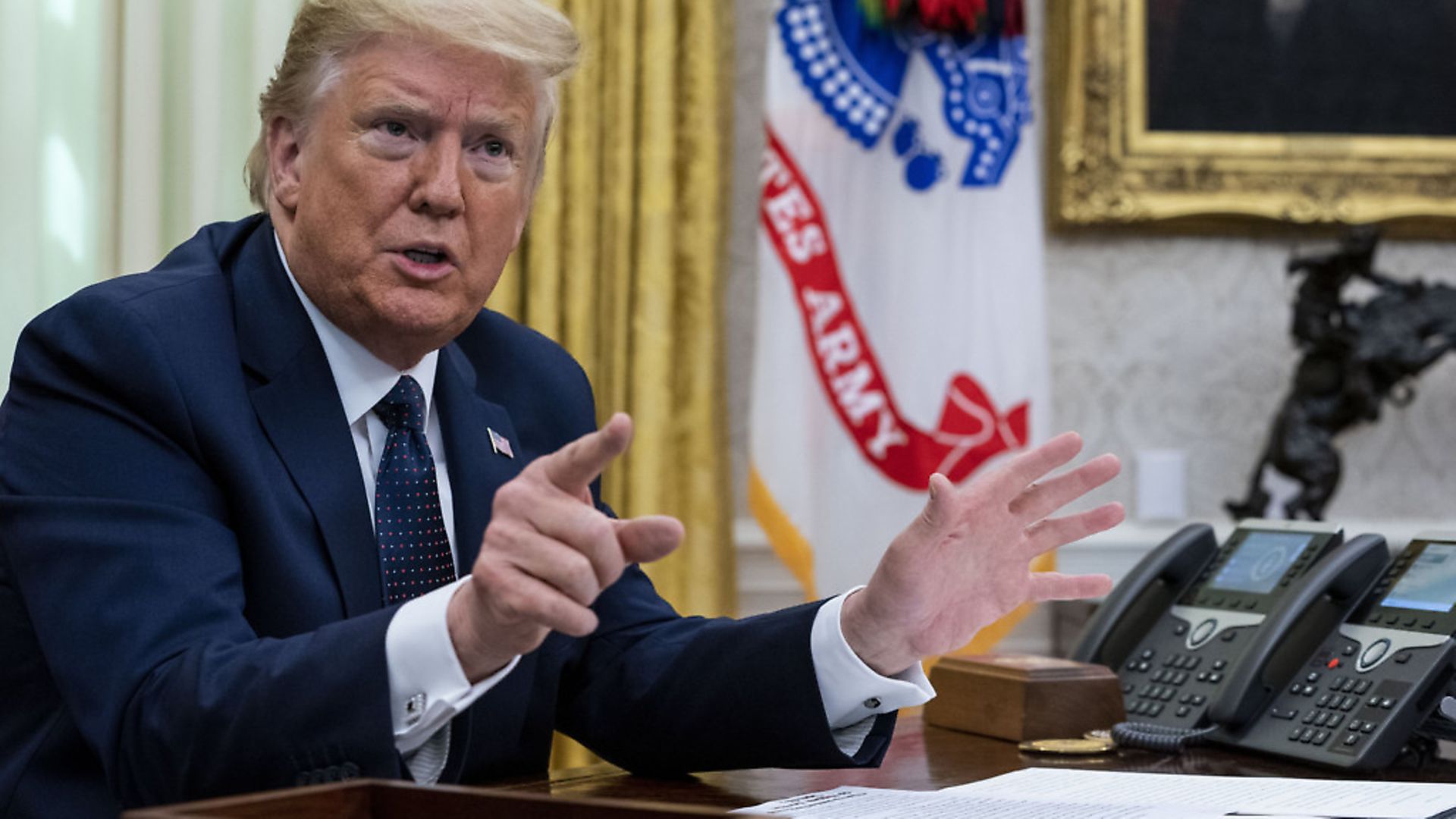 US president Donald Trump speaking in the Oval Office (Photo by Doug Mills-Pool/Getty Images) - Credit: Getty Images