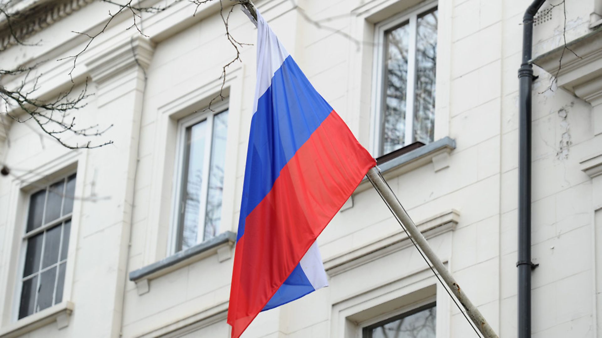 A Russian flag outside the Russian Embassy in London; Kirsty O'Connor/PA Wire - Credit: PA