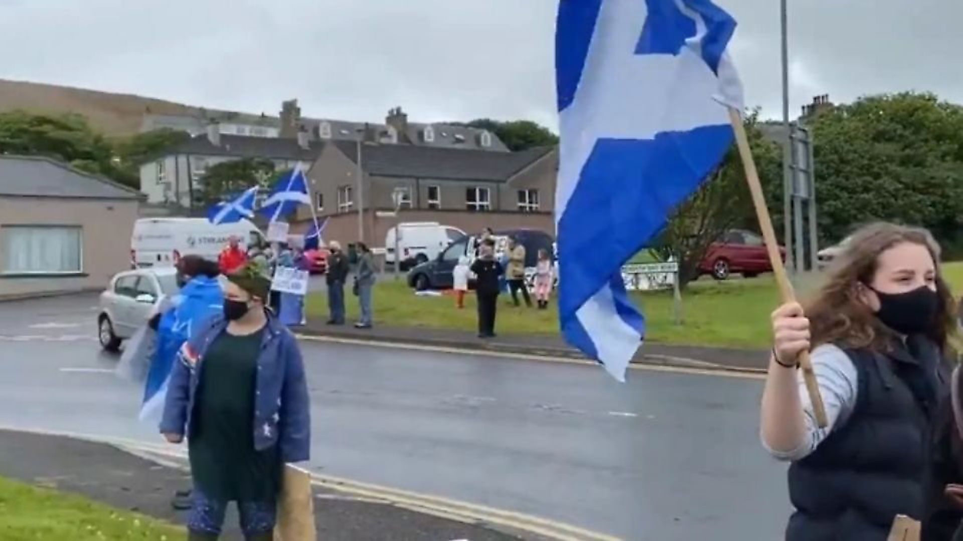 Protesters await Boris Johnson's arrival in Scotland. Photograph: Twitter. - Credit: Archant