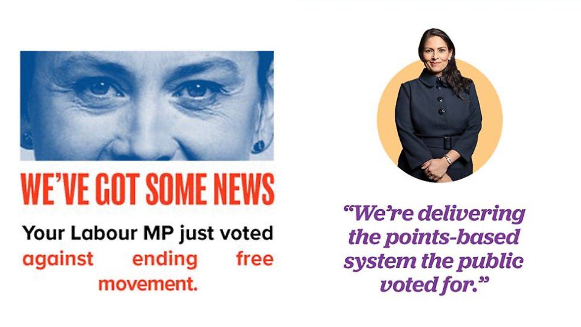 Facebook adverts promoted by the Tories to push the issue of immigration. Photographs: Facebook. - Credit: Archant