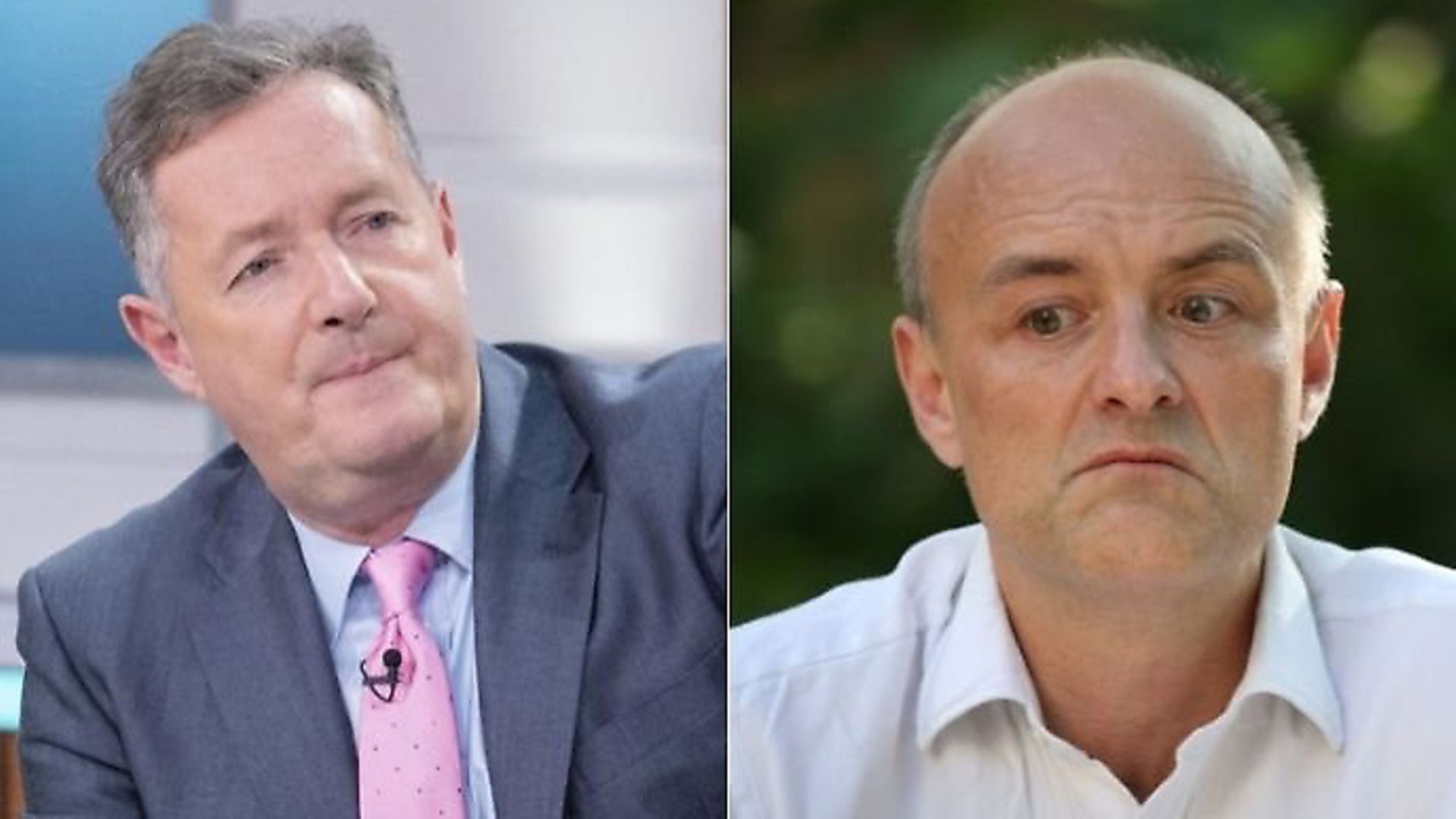 Piers Morgan (left) in the studio of Good Morning Britain, and Dominic Cummings (right). Photograph: ITV/PA. - Credit: Archant