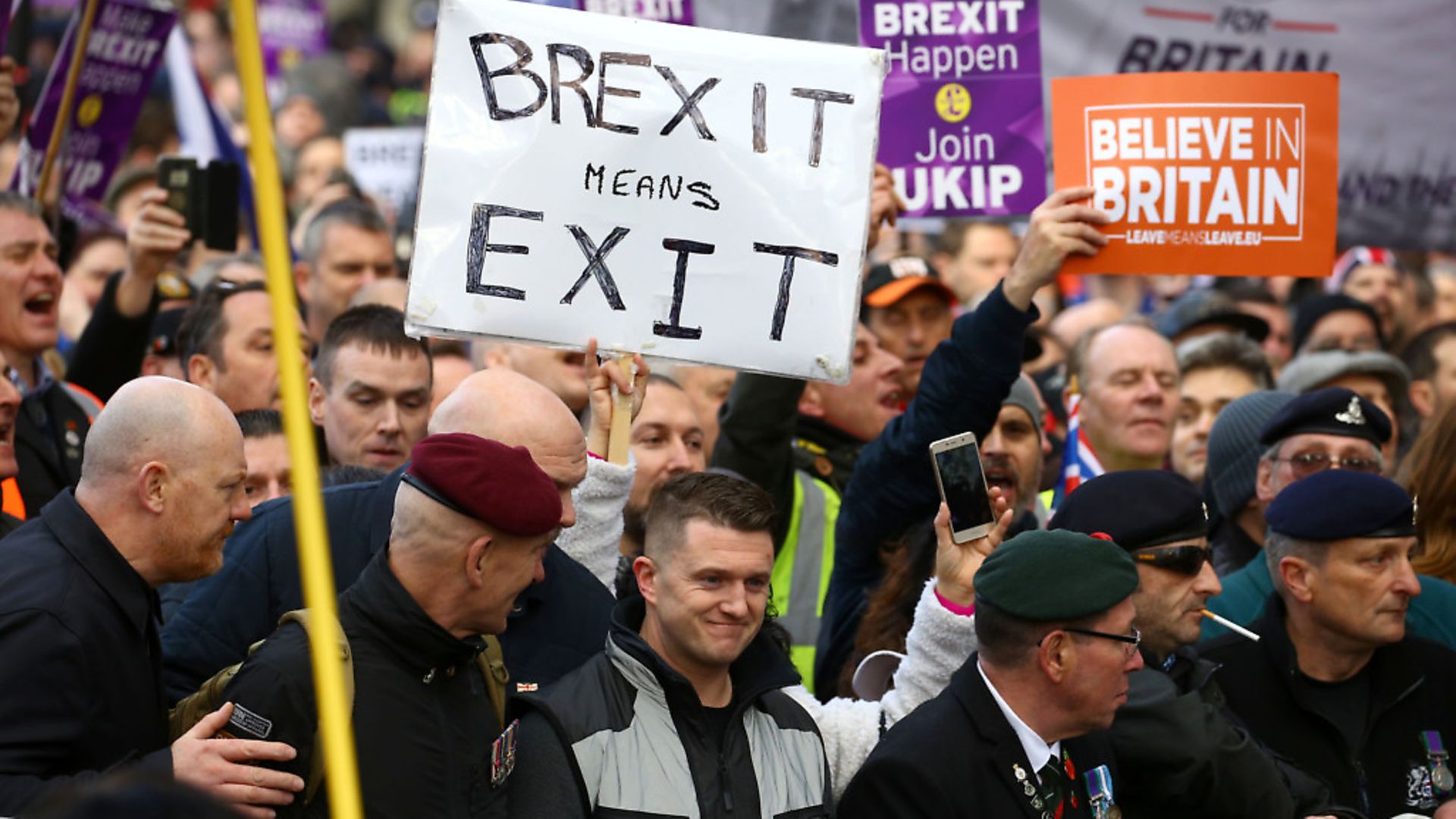 Tommy Robinson takes part in a "Brexit Betrayal" march and rally organised by Ukip in central London. Photograph: Gareth Fuller/PA. - Credit: PA