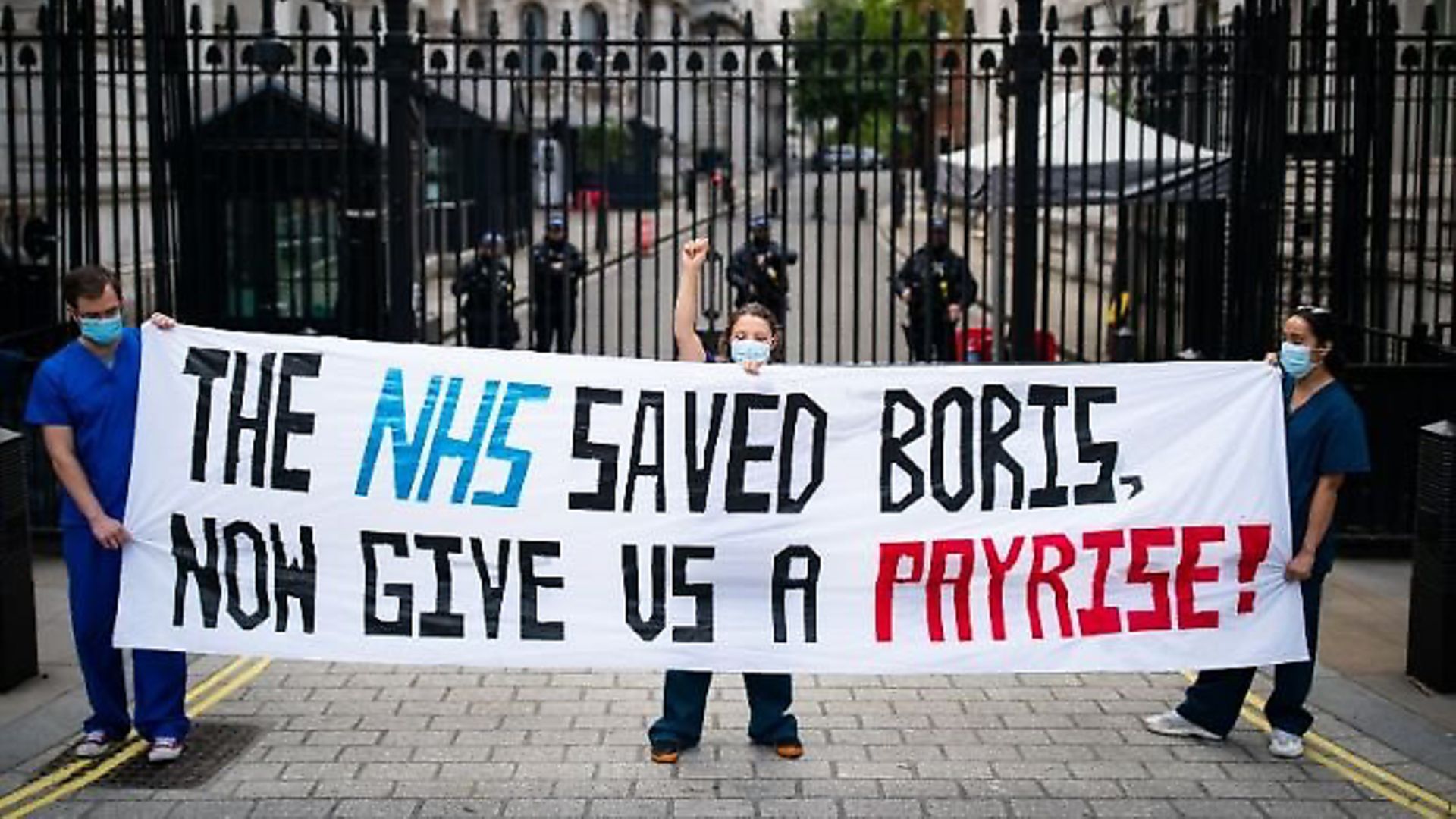 Nurses from central London hospitals protest about the chronic underfunding of the NHS and other issues surrounding the health service outside the gates of Downing Street. Photograph: Aaron Chown/PA Wire/PA Images. - Credit: Archant