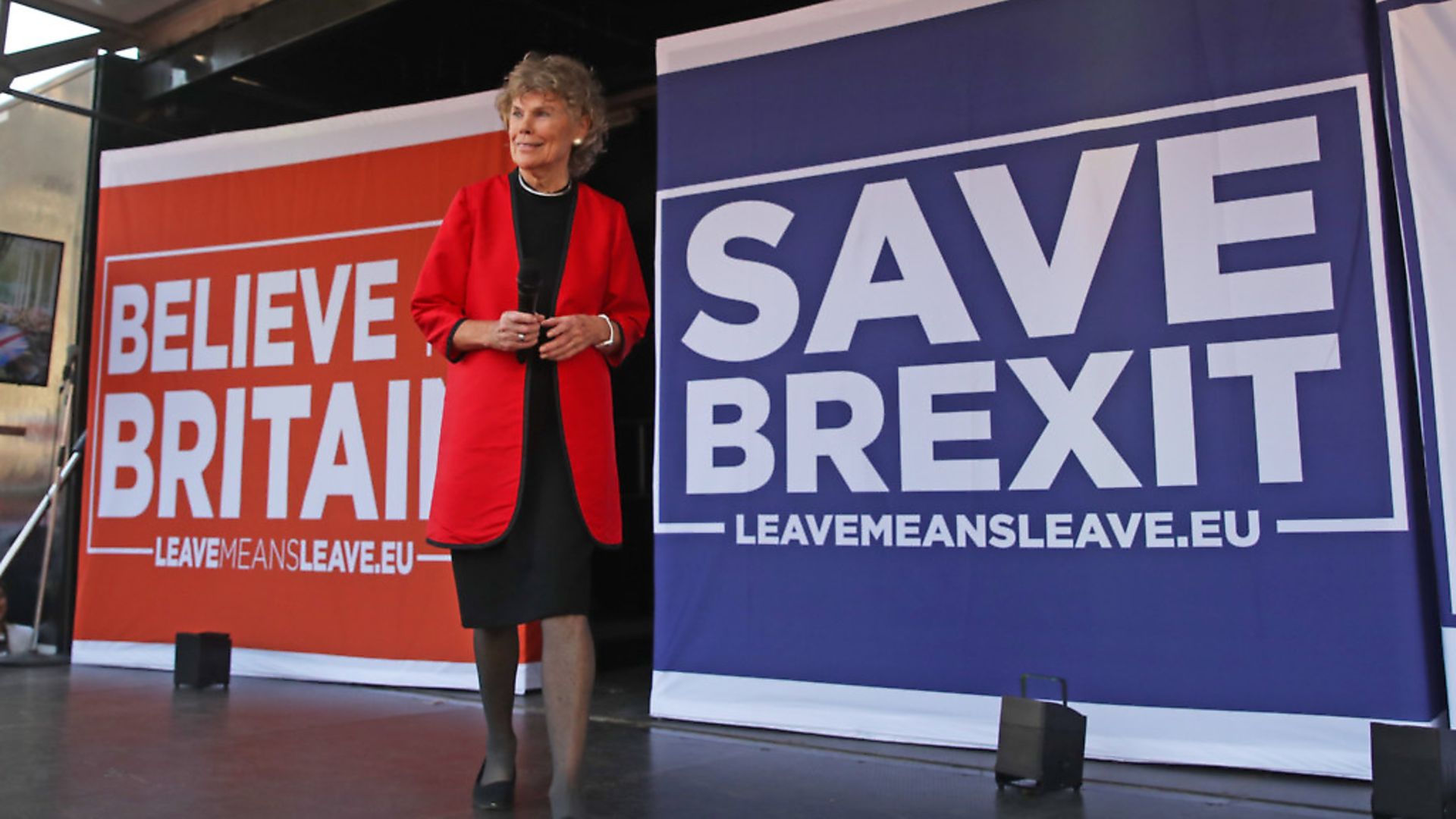Former Labour MP Kate Hoey onstage in Parliament Square, Westminster, London, during The March to Leave protest. Photograph: Steve Parsons/PA. - Credit: PA