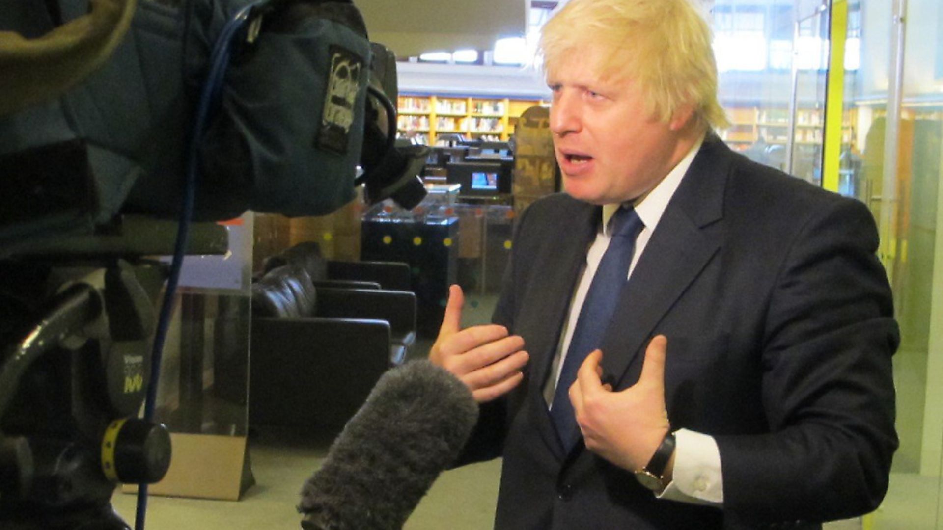 Boris Johnson is interviewed by the media. Photograph: Mike Brooke. - Credit: Mike Brooke