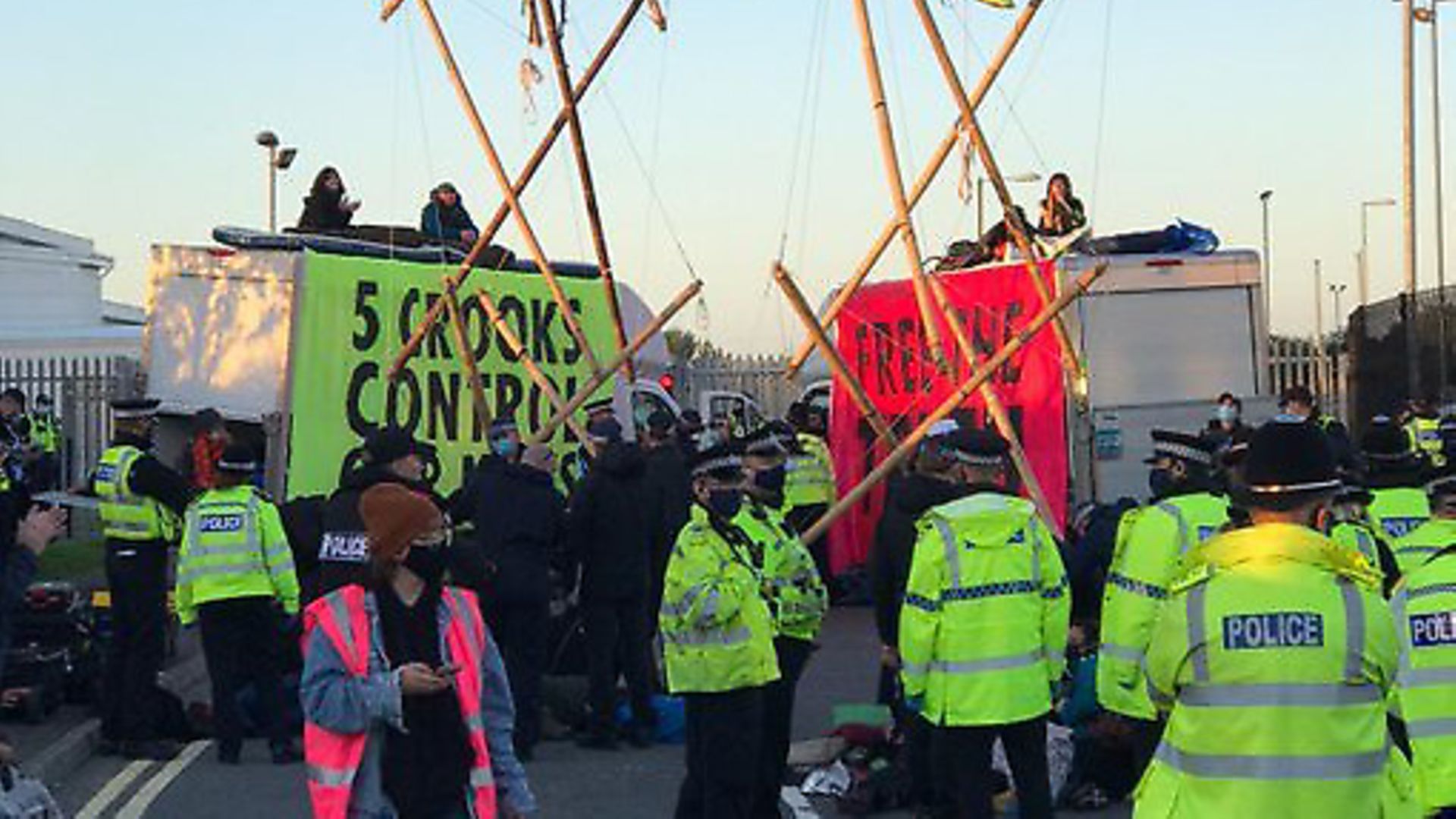 An Extinction Rebellion blockade outside a newsprinter. Photograph: Twitter. - Credit: Archant